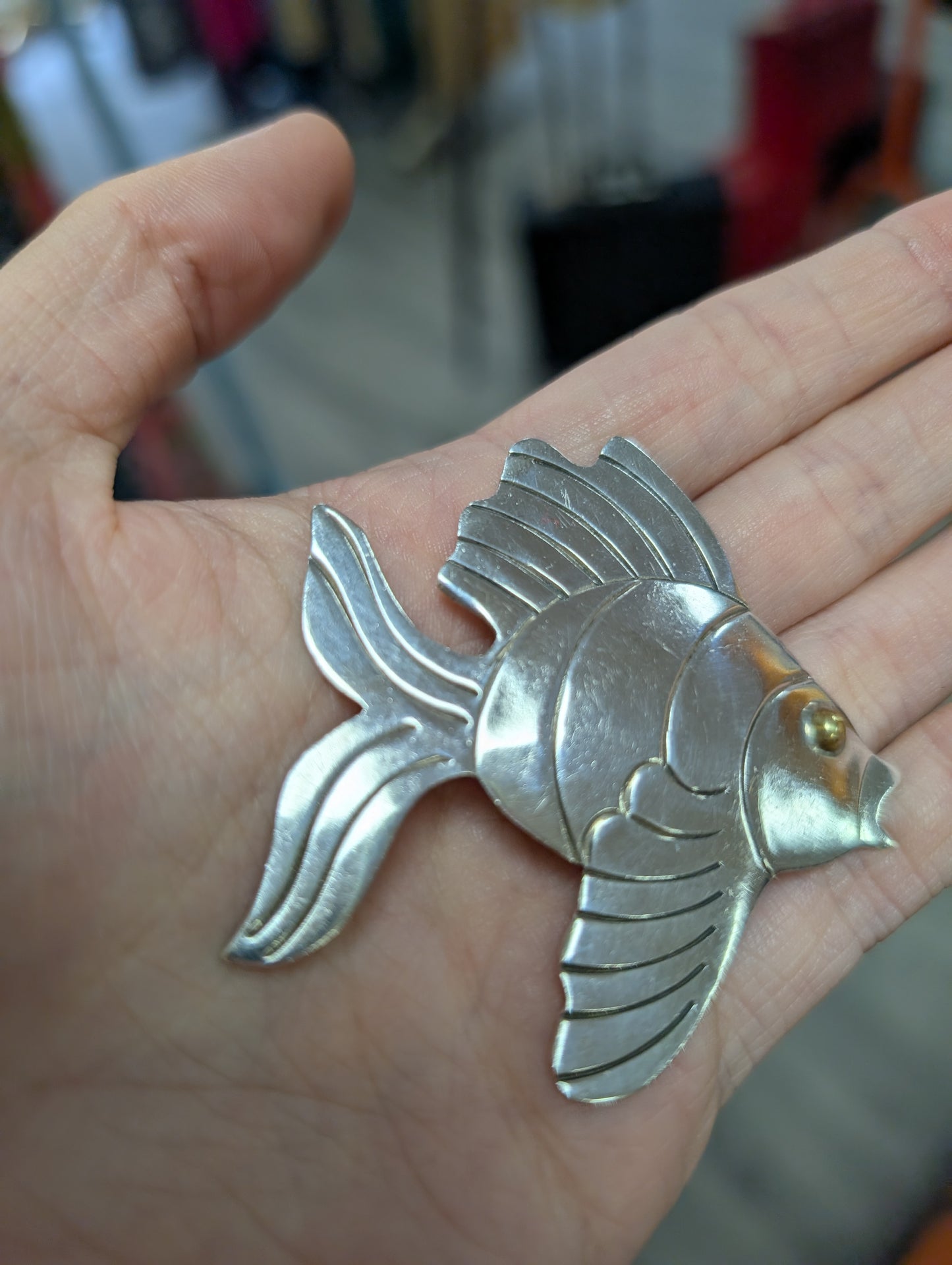 Mexican silver fish brooch/pendant