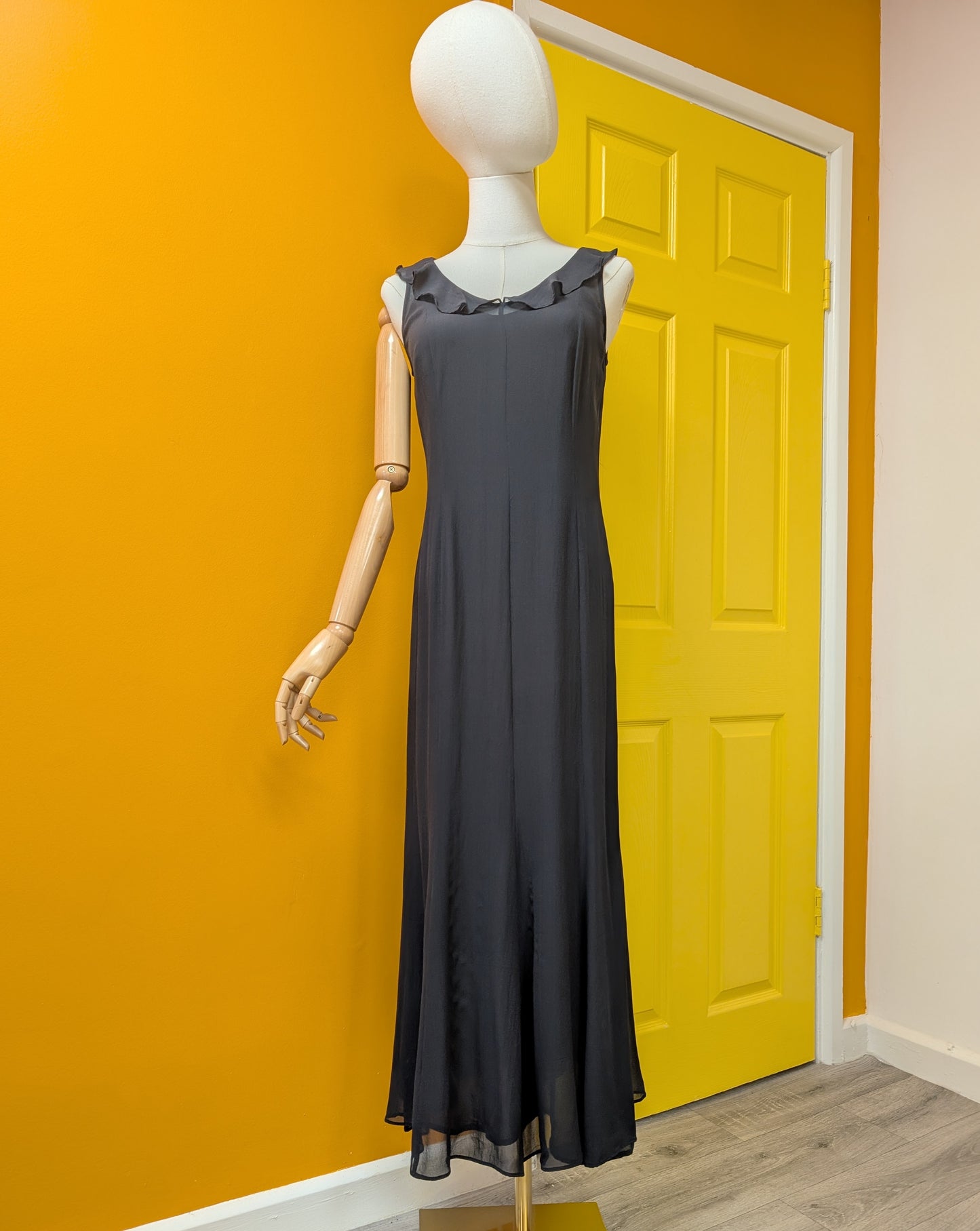 1990s Laura Ashley black silk dress - XS/6/8