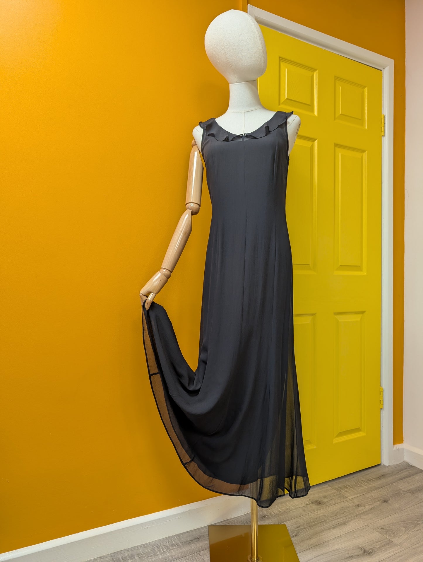 1990s Laura Ashley black silk dress - XS/6/8