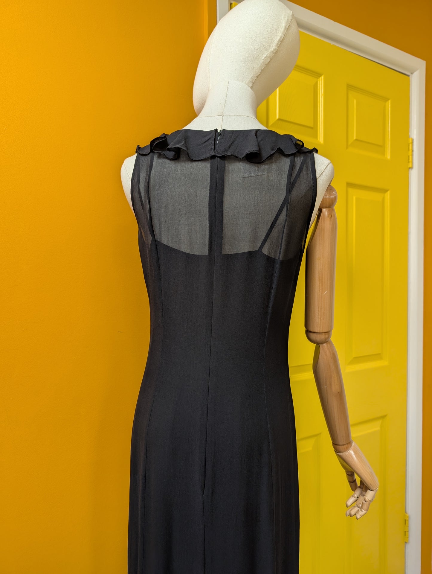 1990s Laura Ashley black silk dress - XS/6/8