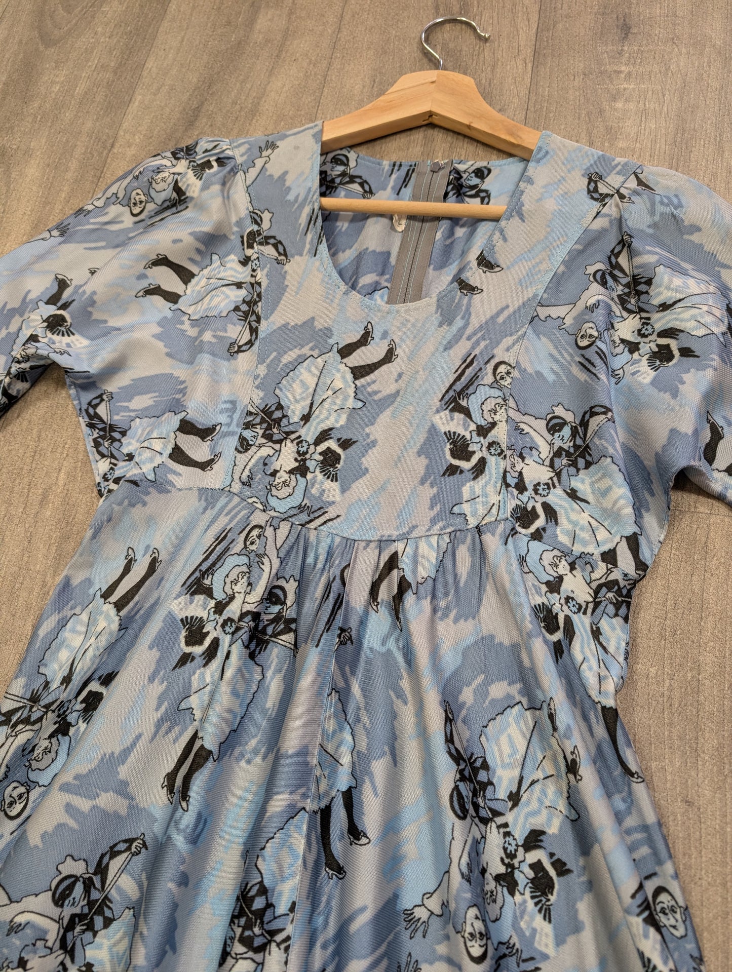 1970s novelty Pierrot clown/harlequin print dress - XS/S