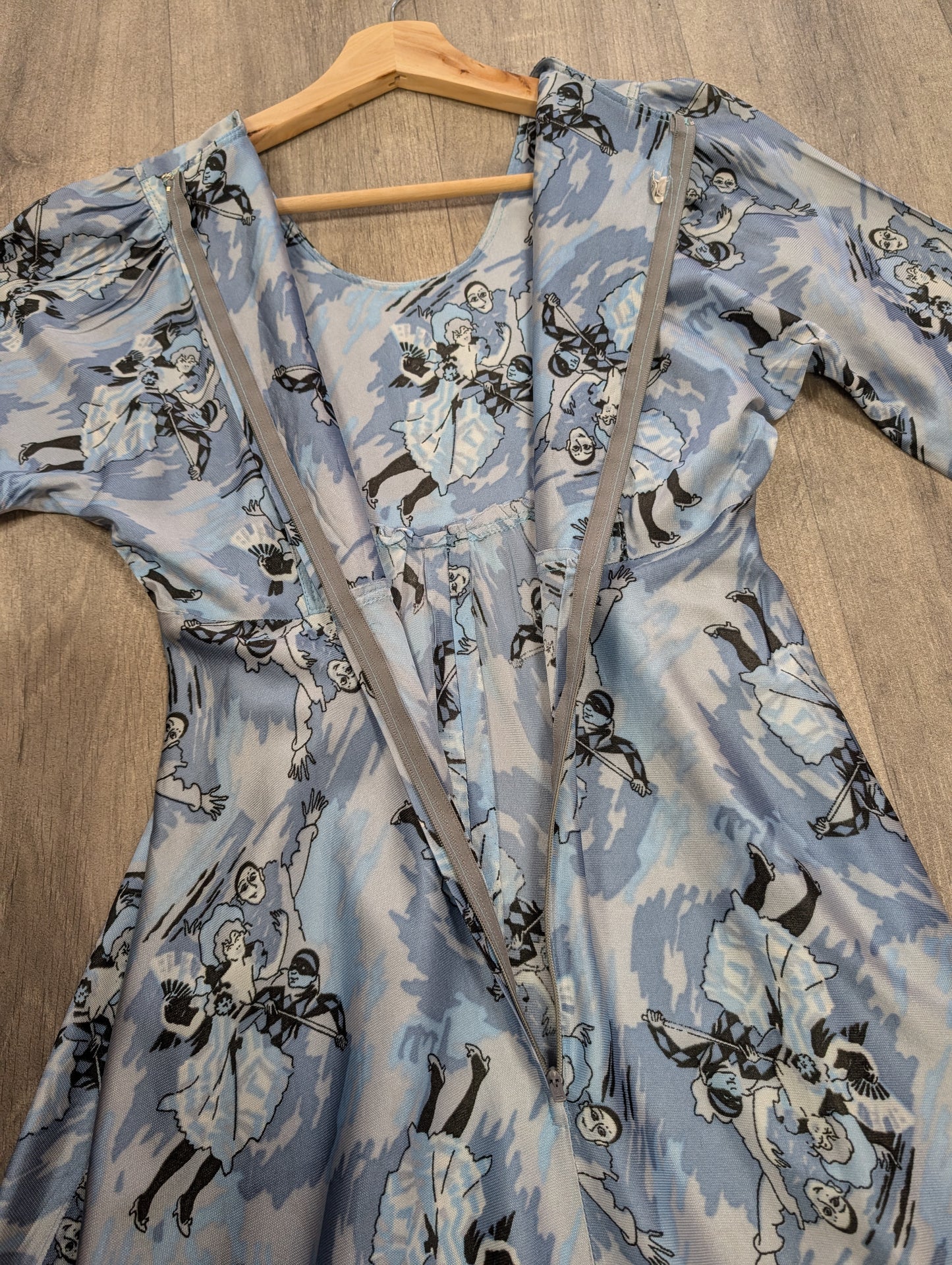 1970s novelty Pierrot clown/harlequin print dress - XS/S
