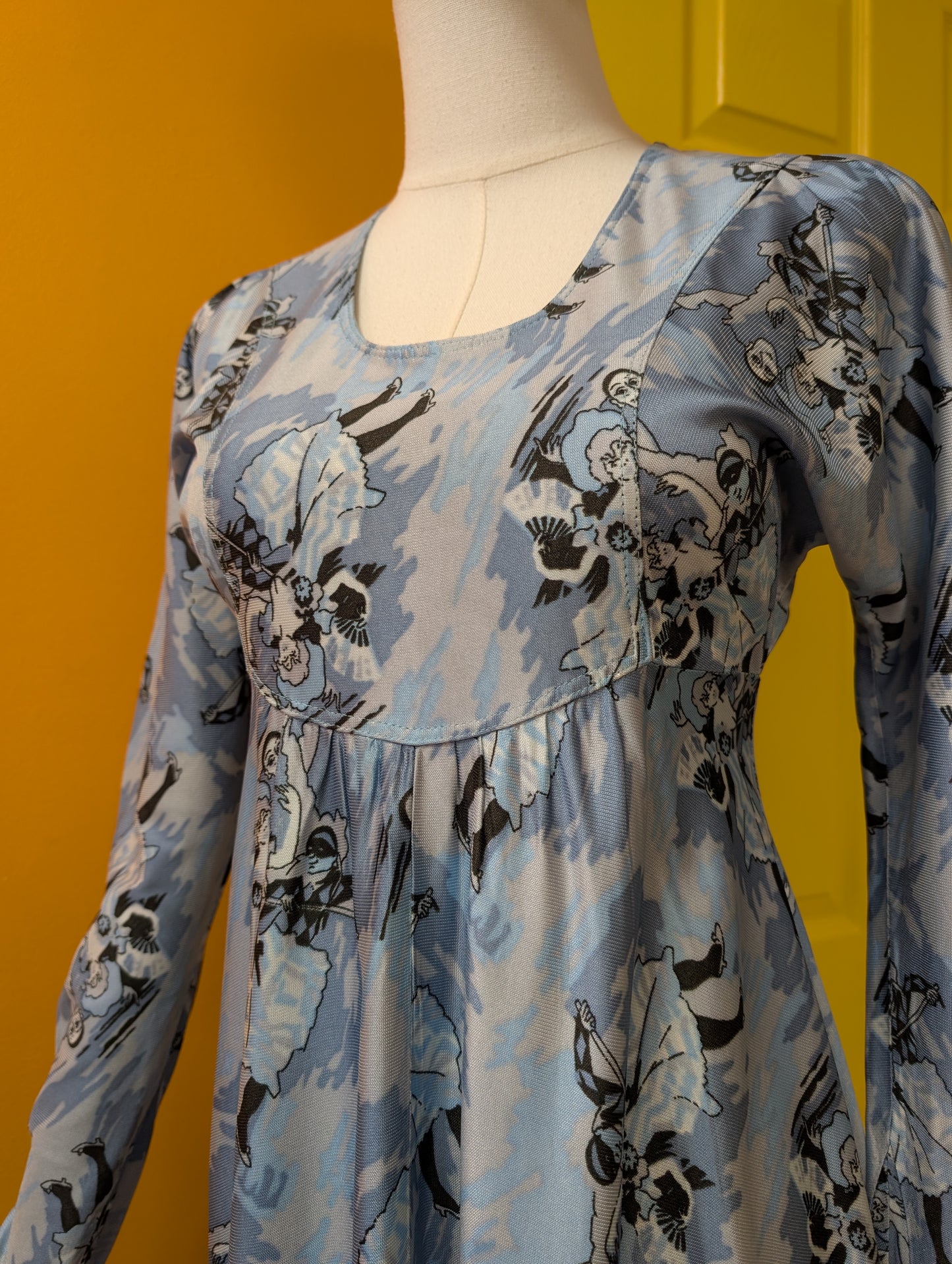 1970s novelty Pierrot clown/harlequin print dress - XS/S