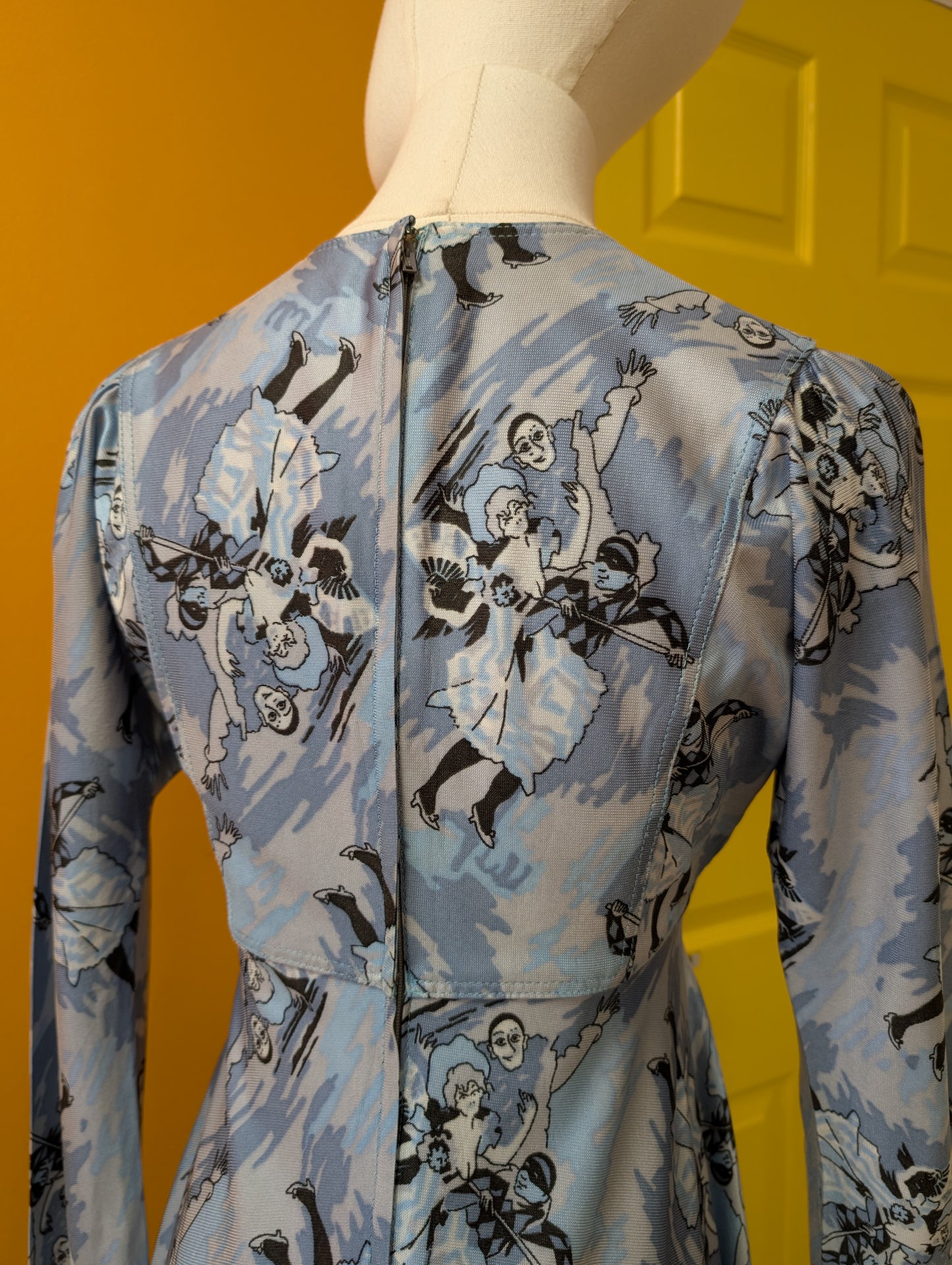 1970s novelty Pierrot clown/harlequin print dress - XS/S
