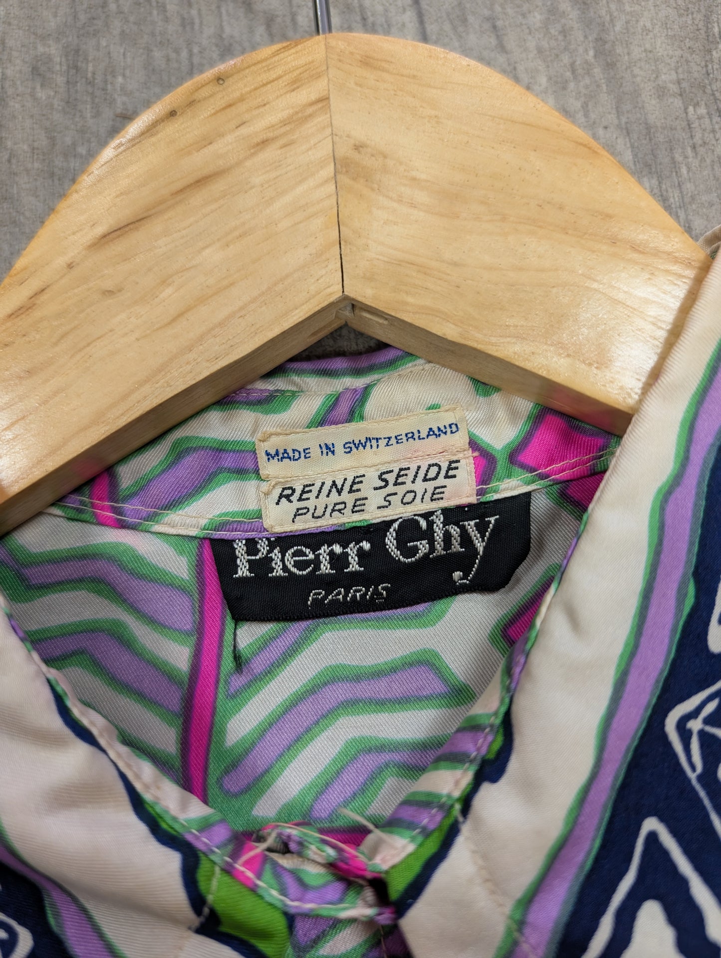 1960s Pierr Ghy Paris pure silk pink/green shirt and belt - up to a M