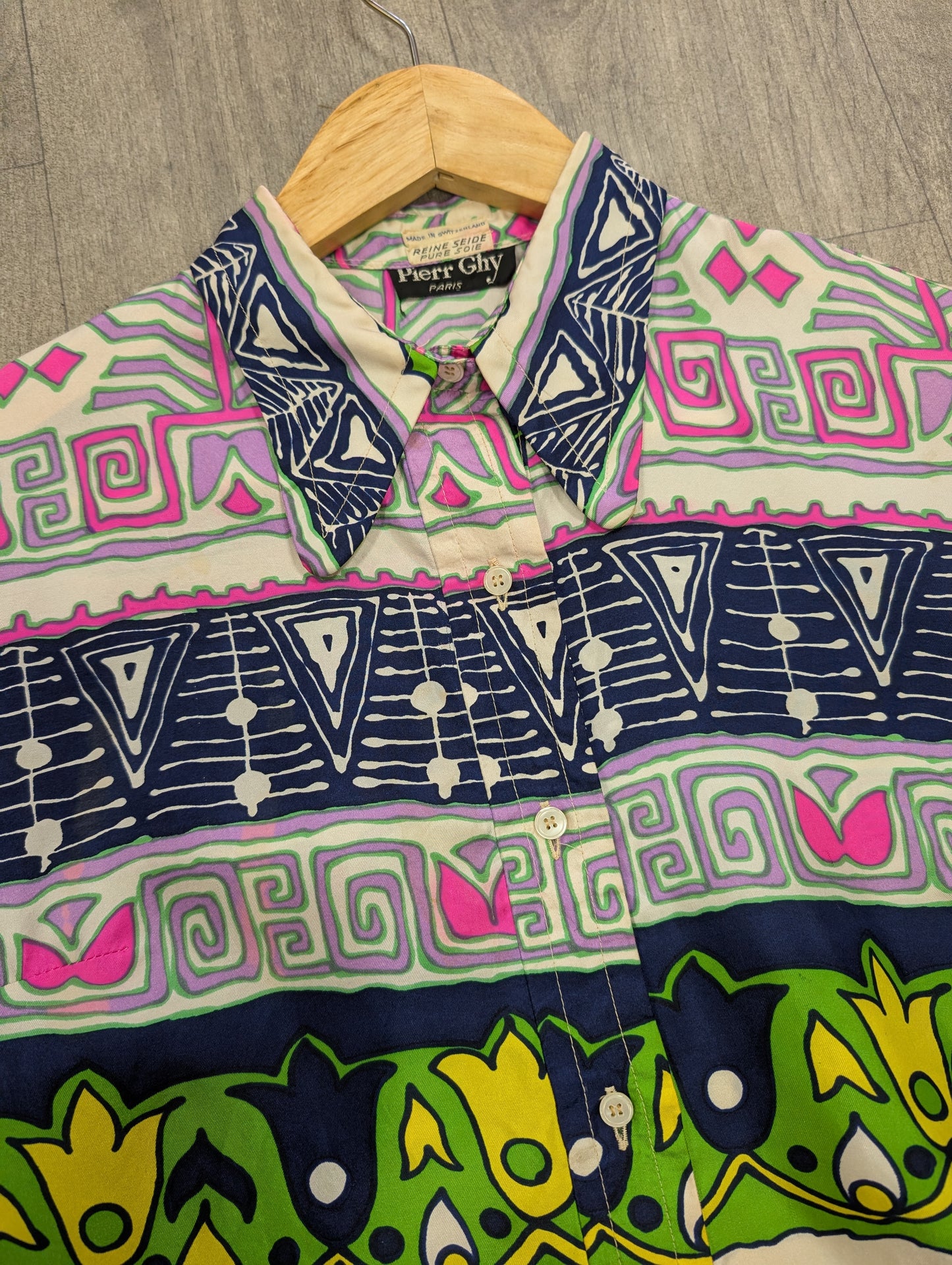 1960s Pierr Ghy Paris pure silk pink/green shirt and belt - up to a M