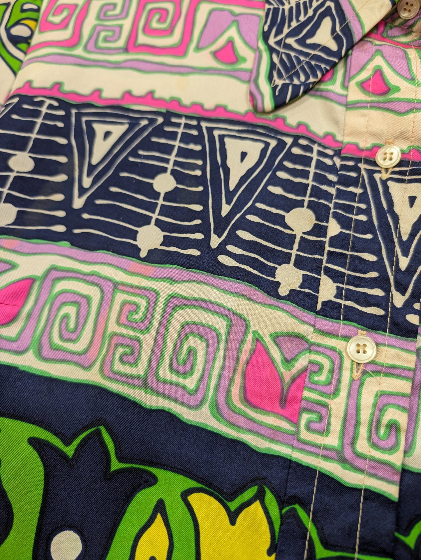 1960s Pierr Ghy Paris pure silk pink/green shirt and belt - up to a M