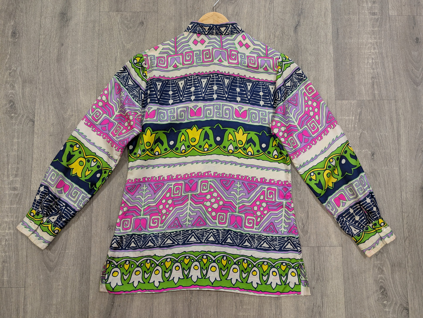 1960s Pierr Ghy Paris pure silk pink/green shirt and belt - up to a M