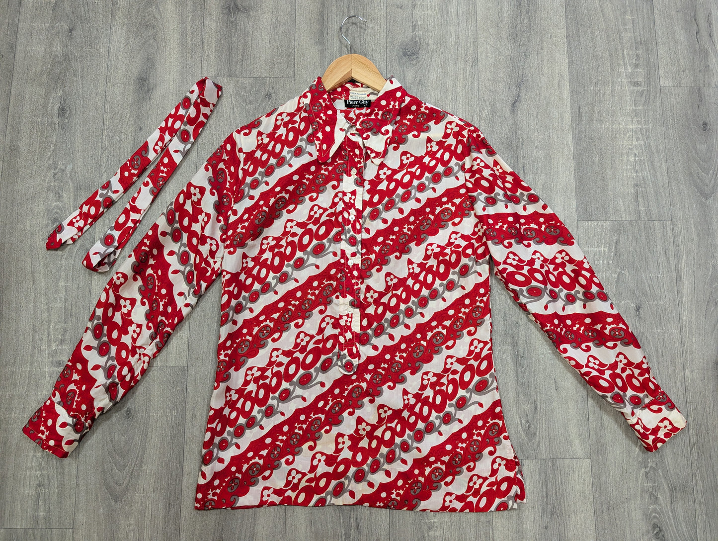 1960s Pierr Ghy Paris pure silk red/white top and belt - up to a M