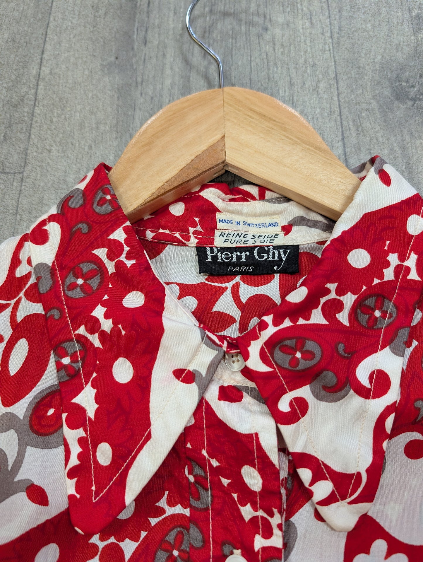 1960s Pierr Ghy Paris pure silk red/white top and belt - up to a M