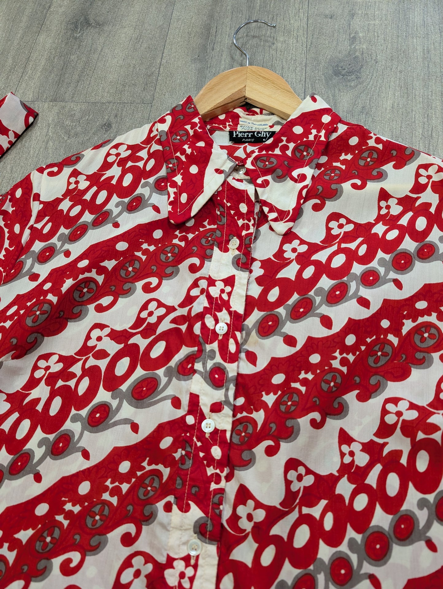 1960s Pierr Ghy Paris pure silk red/white top and belt - up to a M