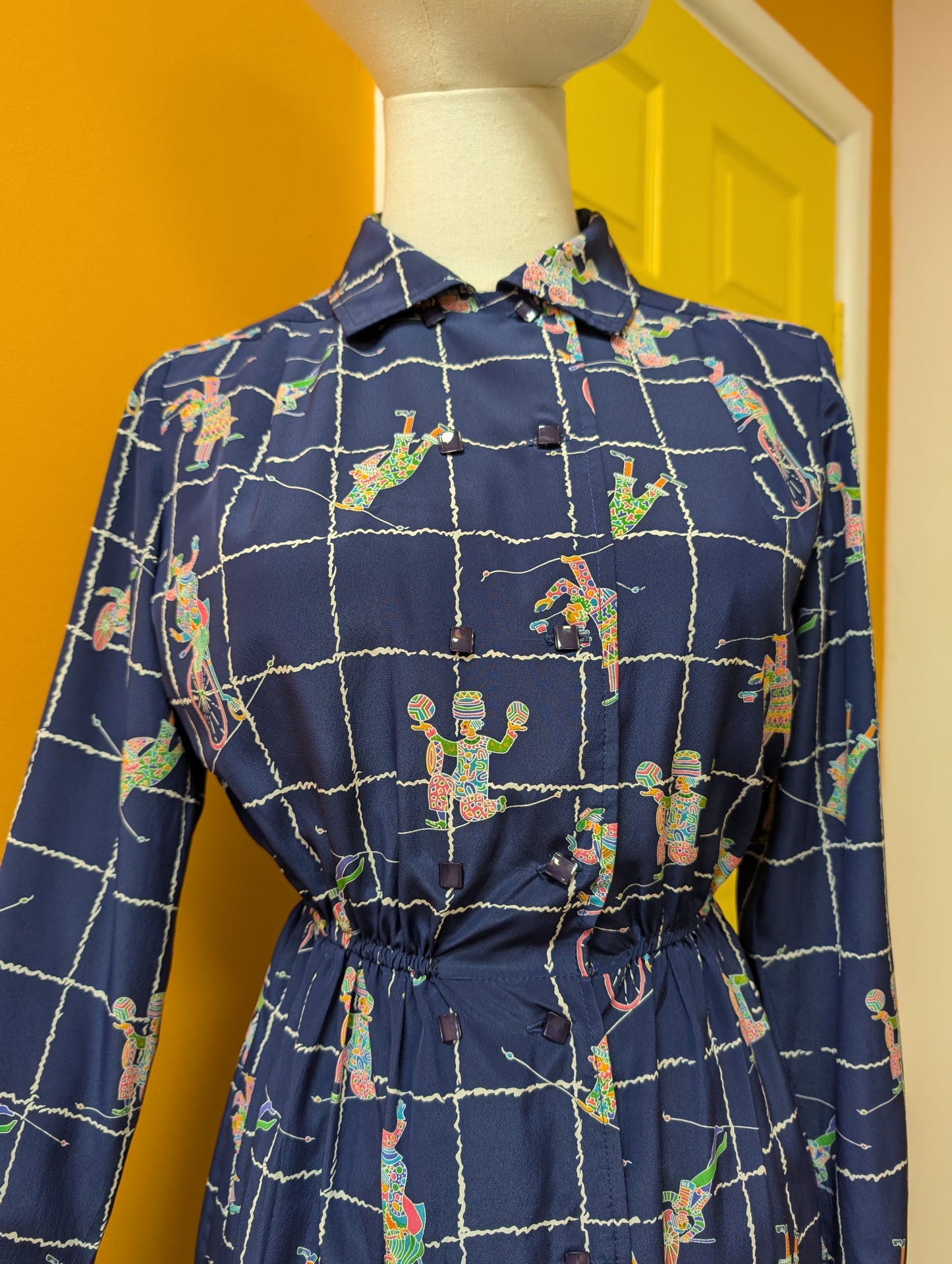 1980s clown print dress - XS