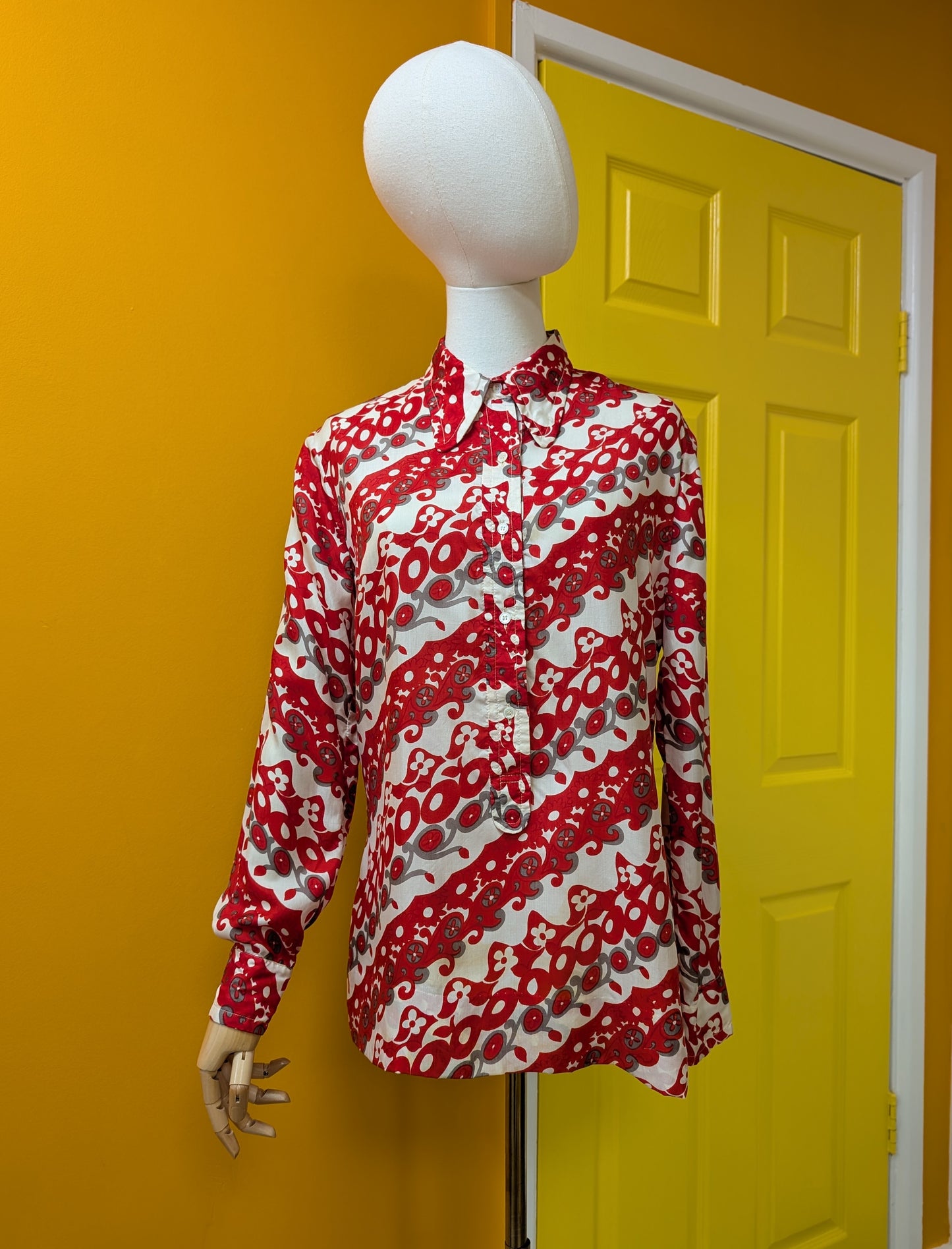 1960s Pierr Ghy Paris pure silk red/white top and belt - up to a M