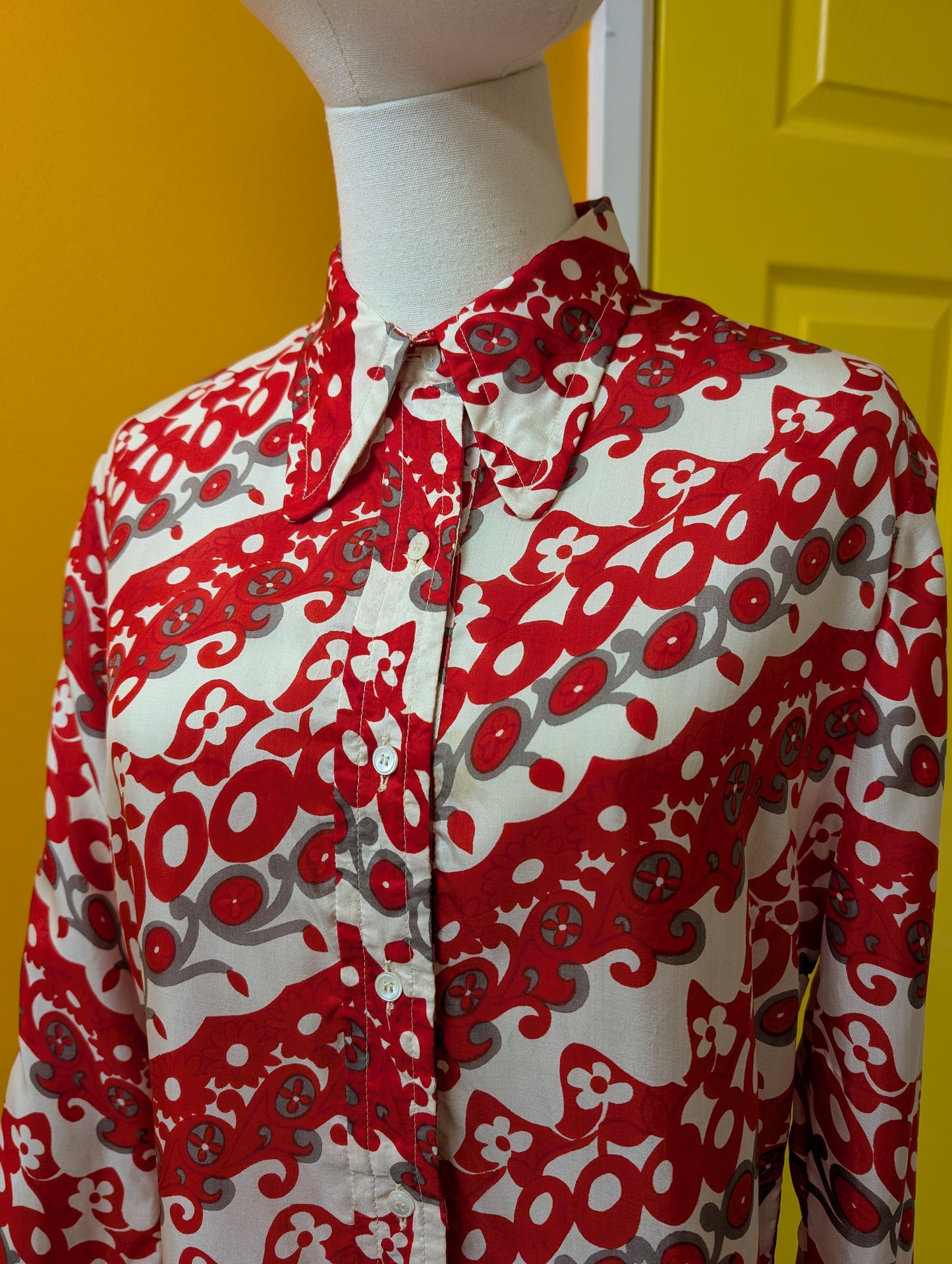 1960s Pierr Ghy Paris pure silk red/white top and belt - up to a M