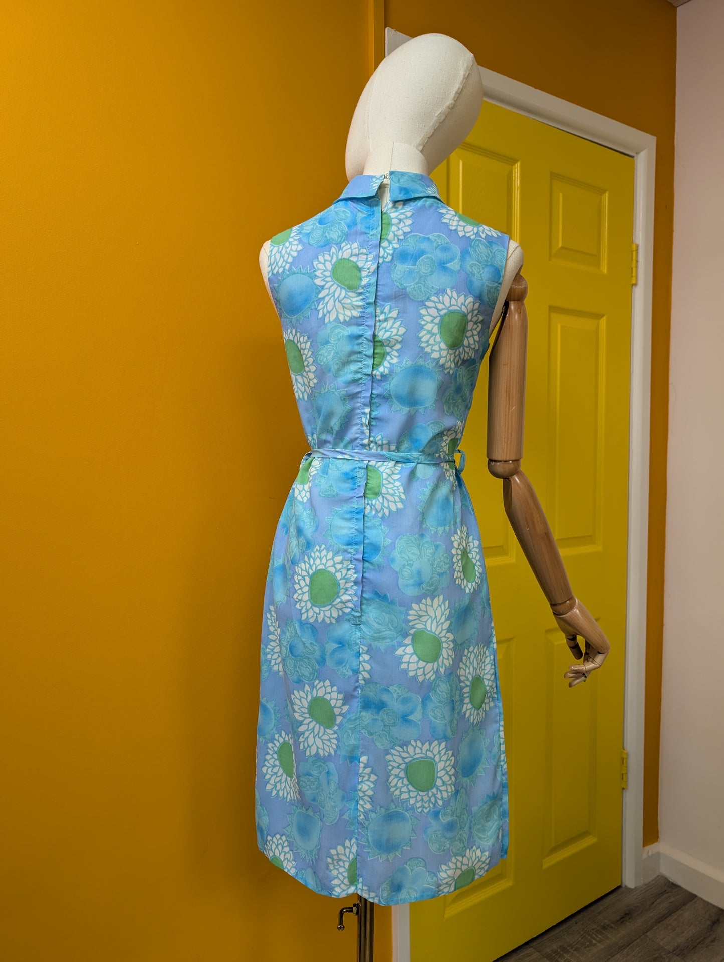 1960s blue floral dress and belt - XS/S/6/8