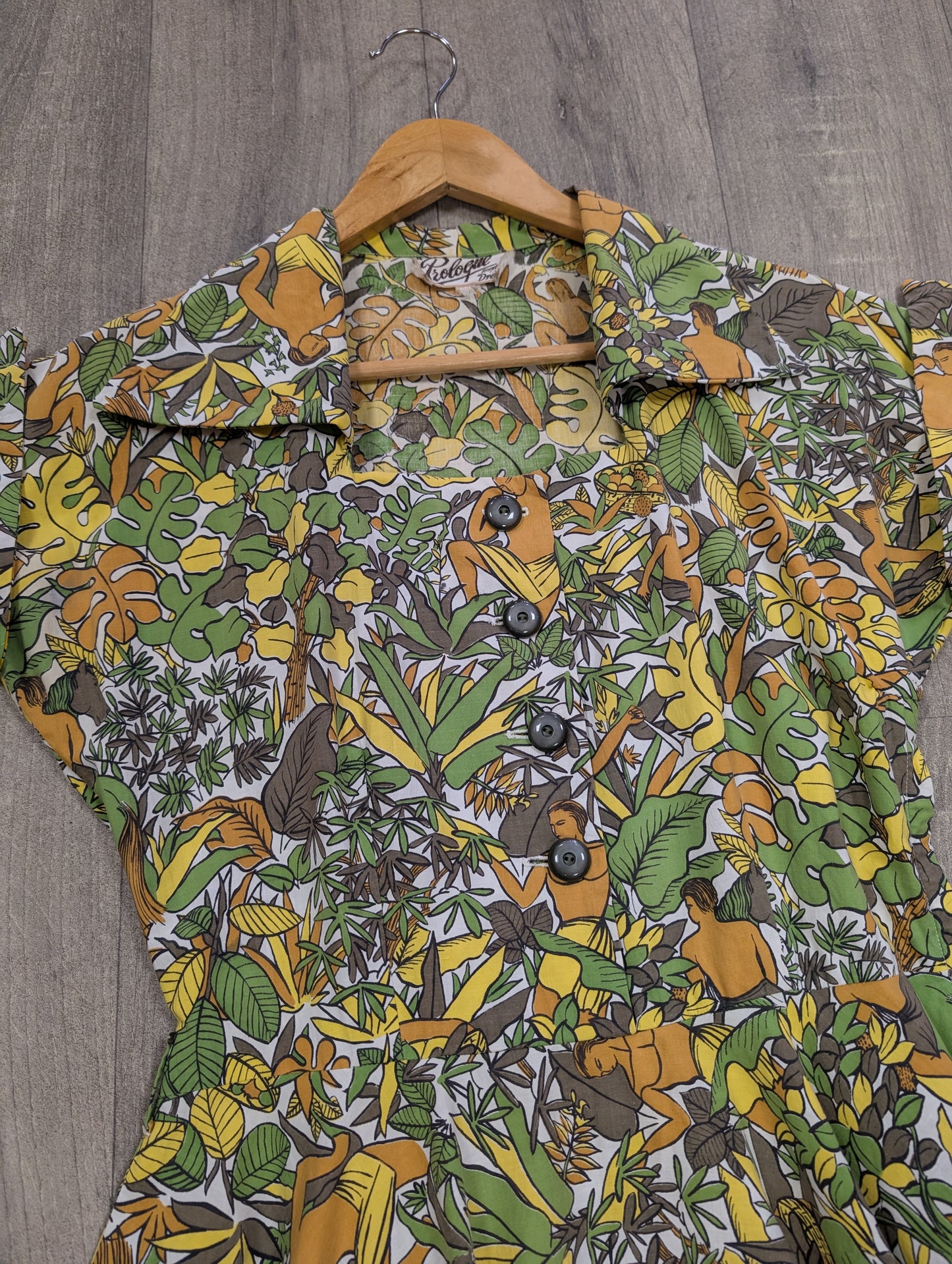 Epic 1950s Prologue novelty jungle/plant/horse print full circle cotton dress - S/10