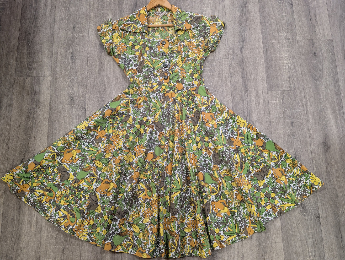 Epic 1950s Prologue novelty jungle/plant/horse print full circle cotton dress - S/10