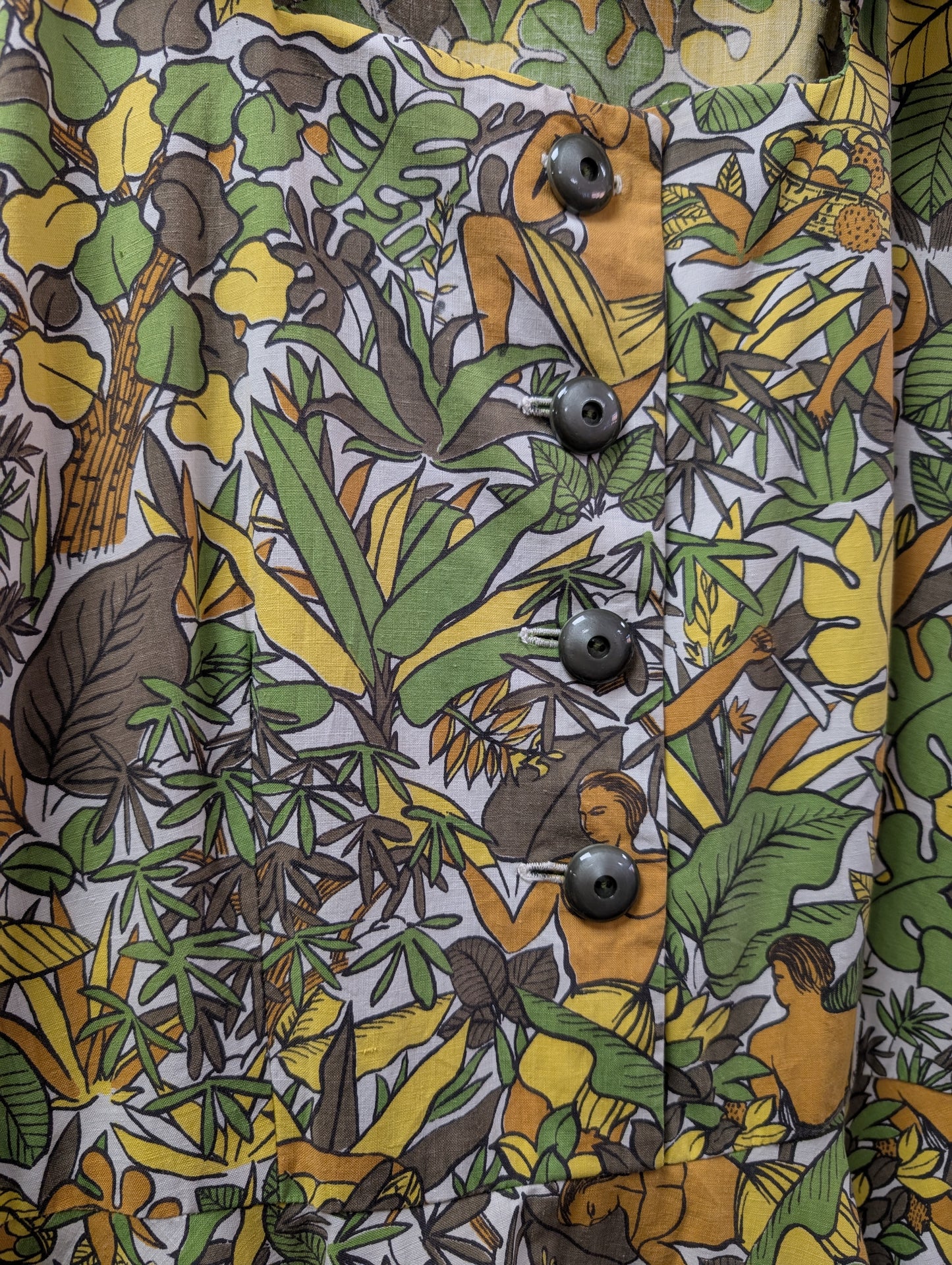 Epic 1950s Prologue novelty jungle/plant/horse print full circle cotton dress - S/10