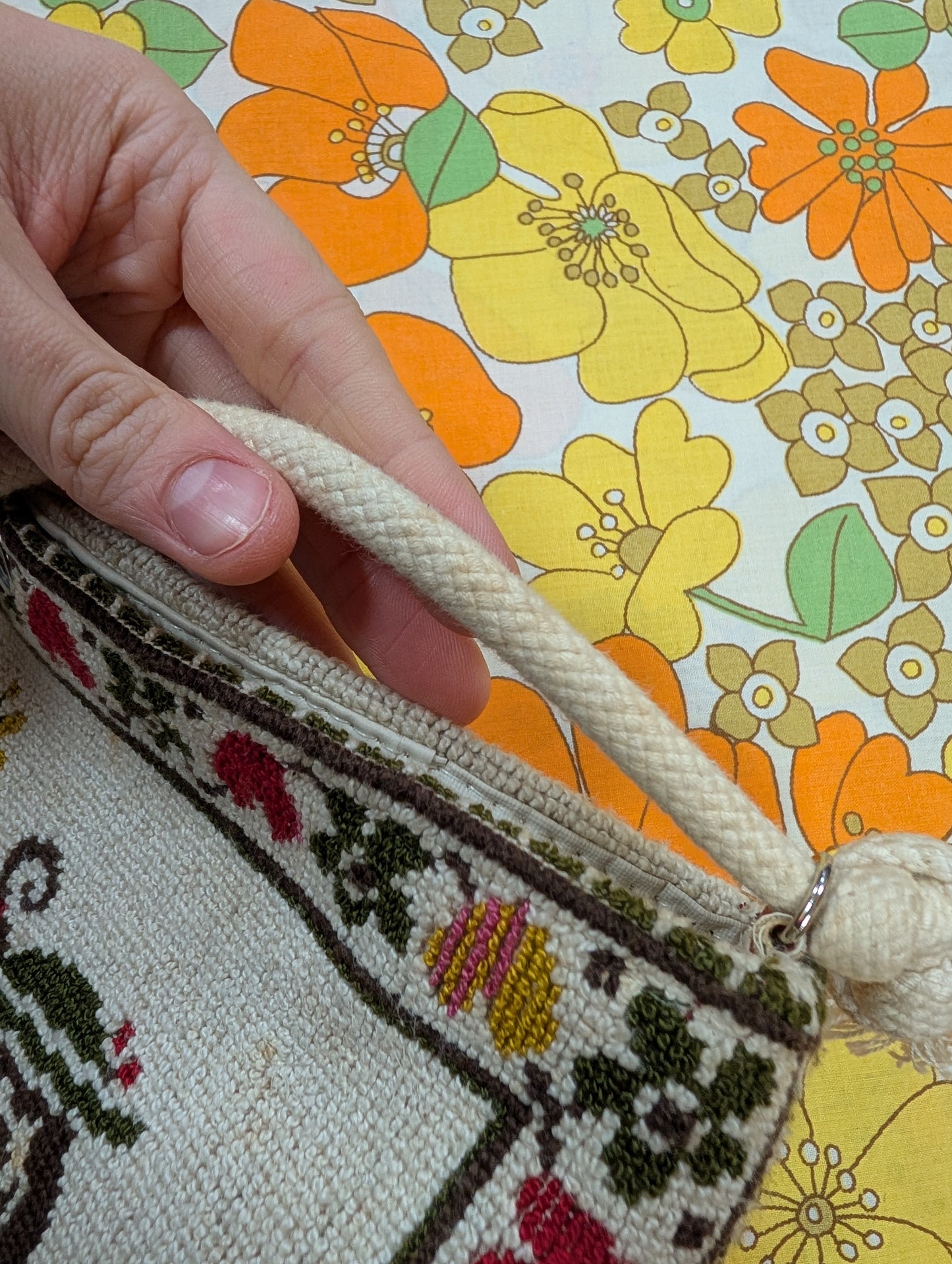 Wool tapestry needlepoint folk art souvenir bag