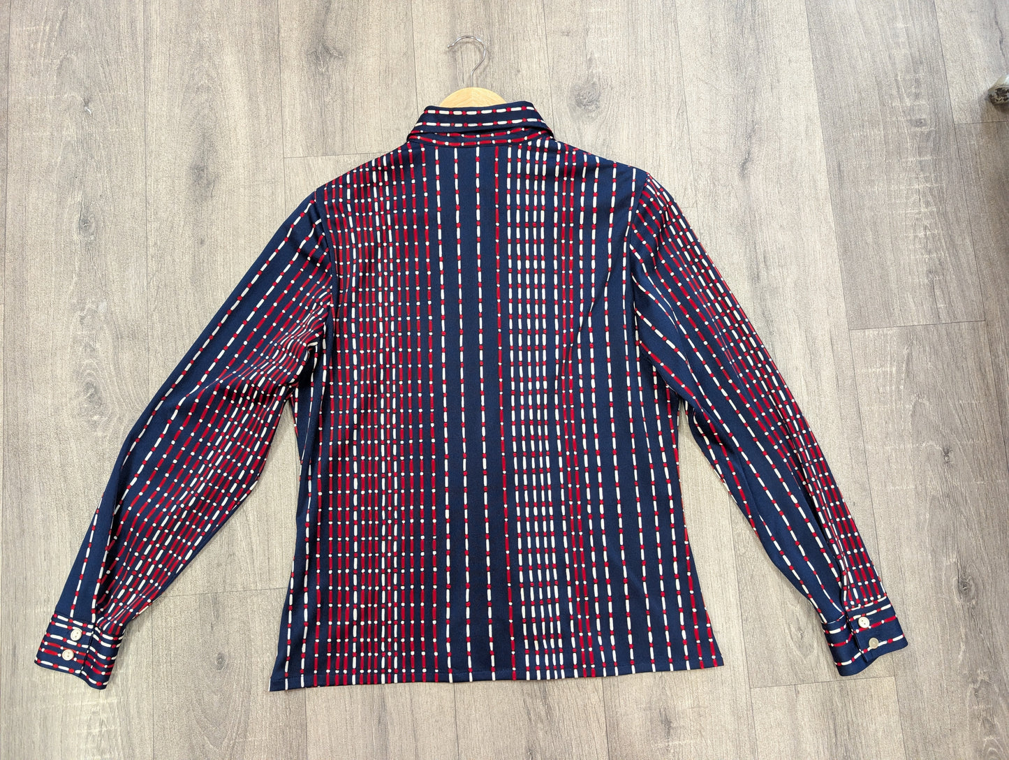 1970s Maxton red, white & blue dagger collar shirt - M