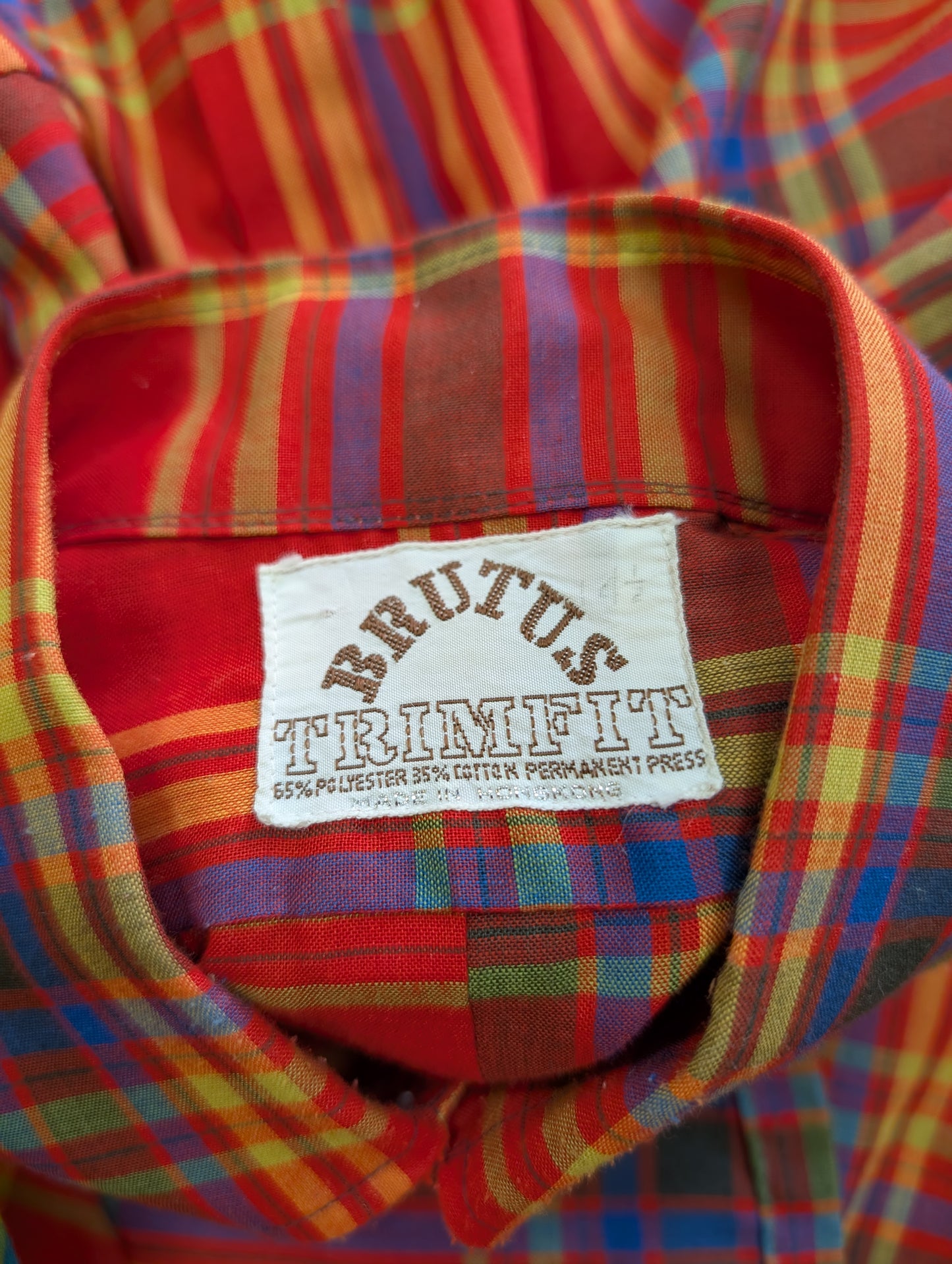 1970s Brutus Trimfit check shirt button down collar