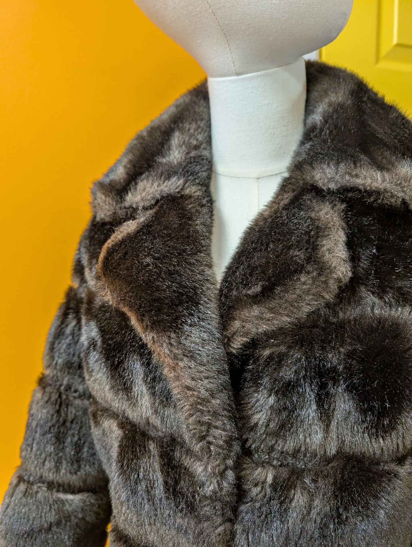 1970s Tissavel dark brown faux fur coat - S