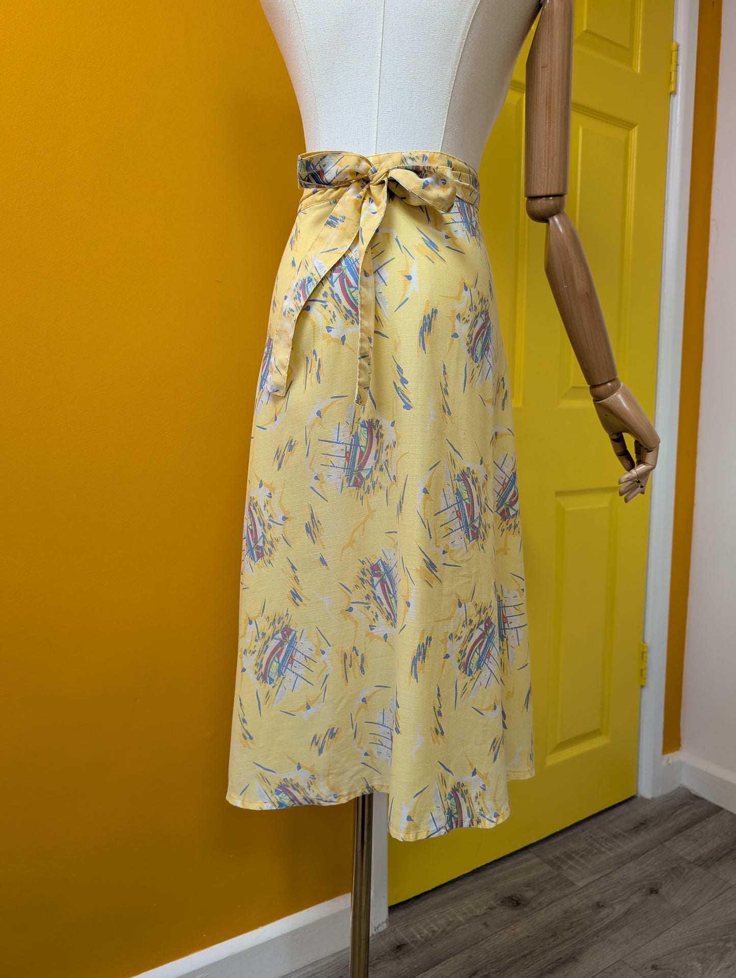 Novelty boat print wrap around yellow skirt - XS/S