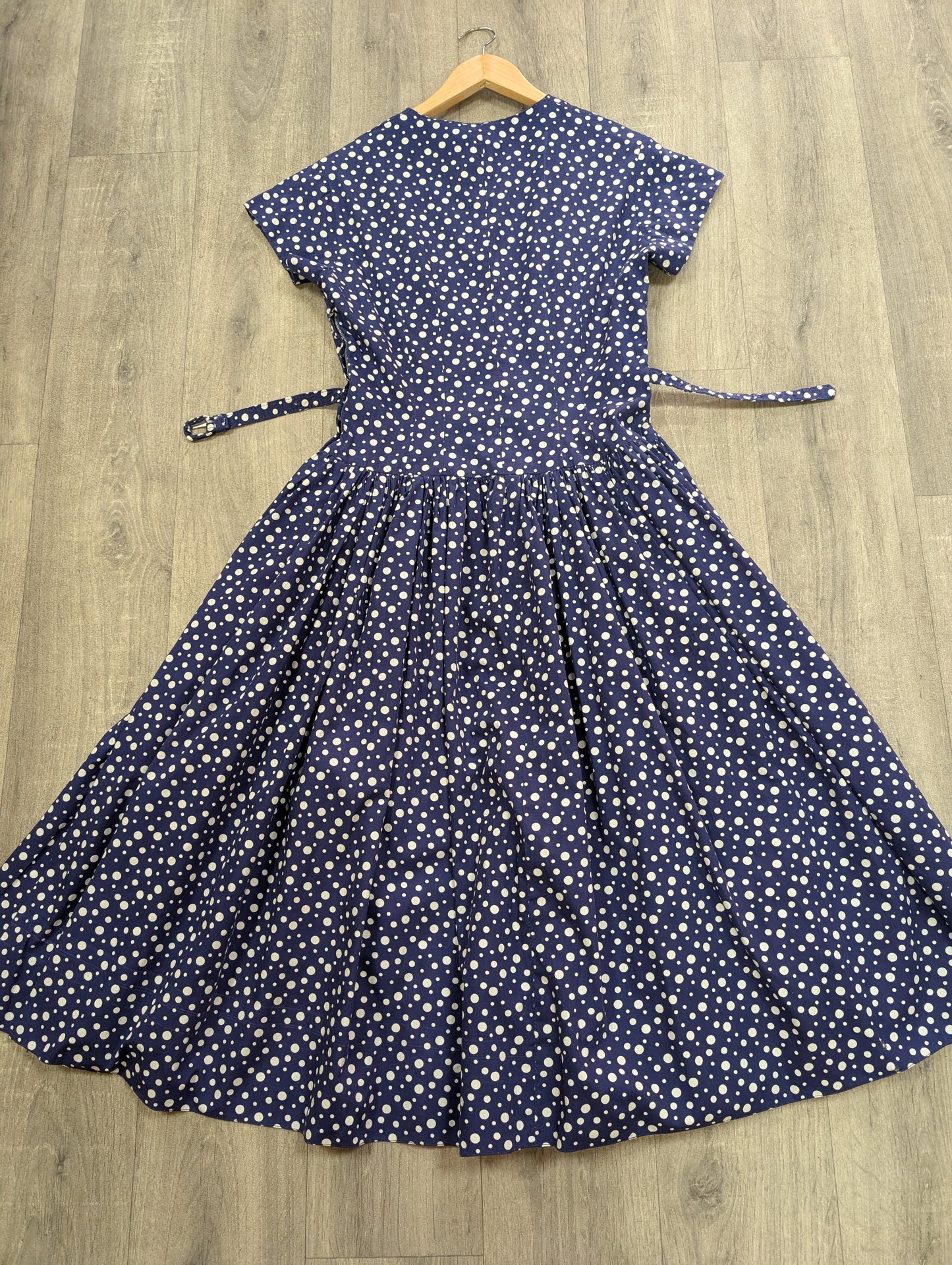 1950s 'A Diana Dress' navy/white polka dot cotton - S/8/10