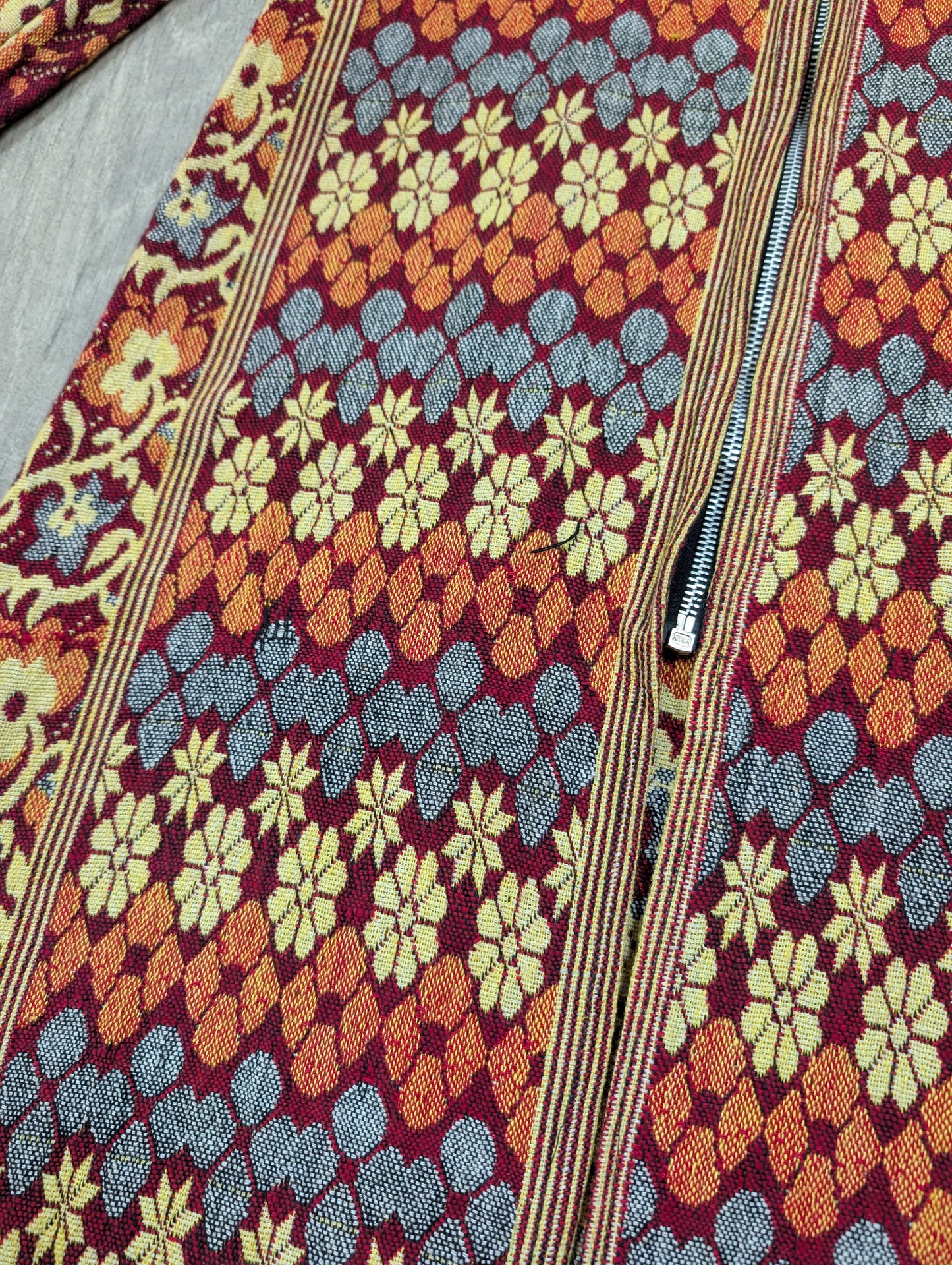 60s/70s cotton tapestry hooded coat - XS/S