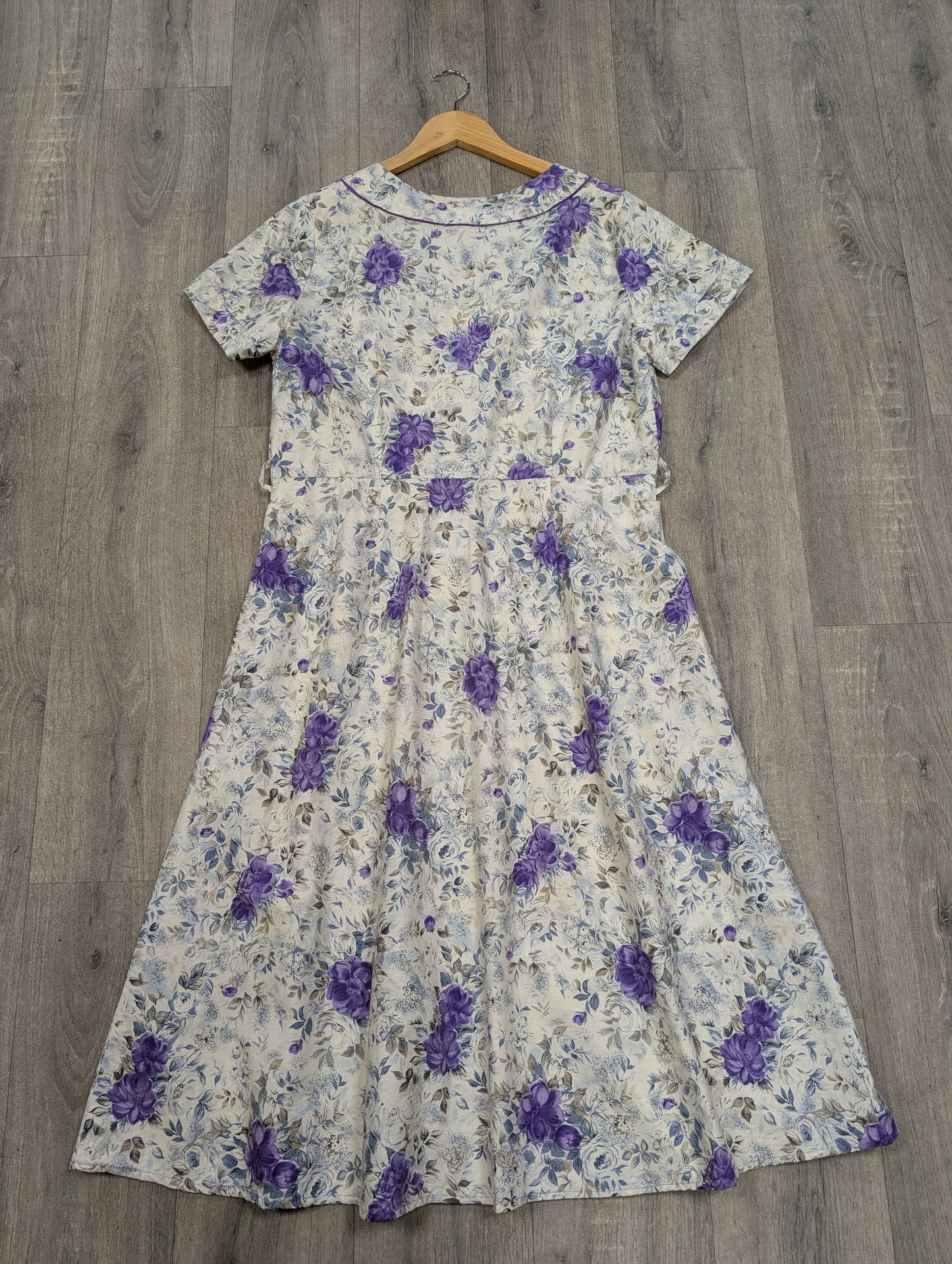 50s/60s purple floral cotton dress - L/16