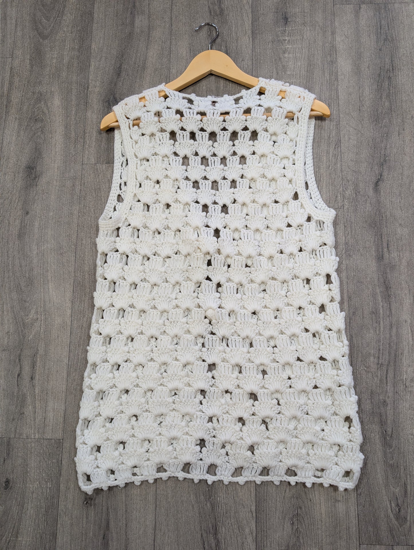 1970s Ohenry white crocheted waistcoat - S/M