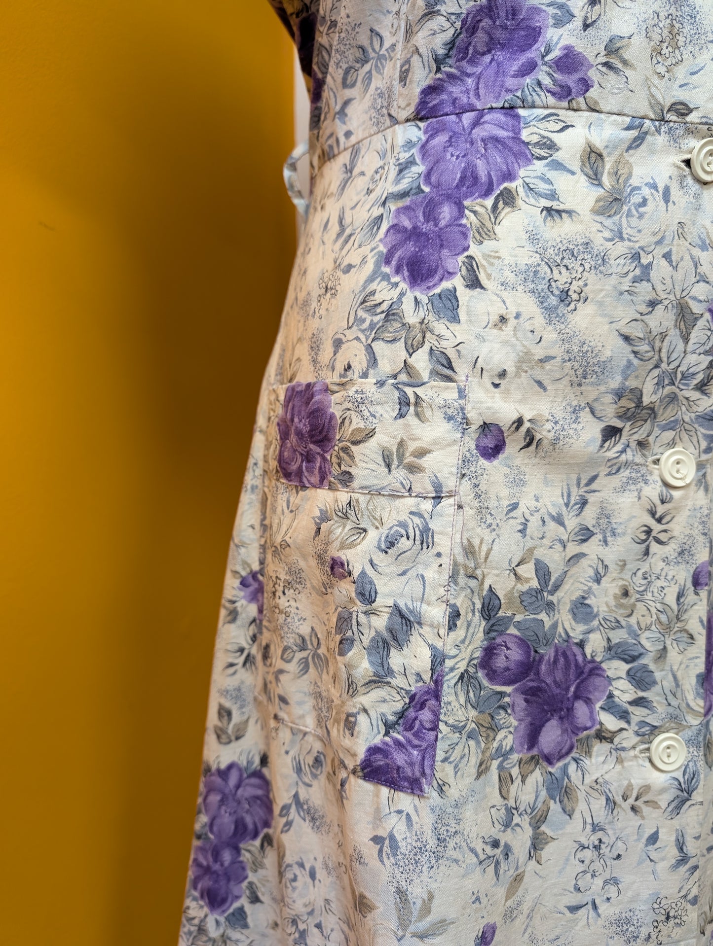 50s/60s purple floral cotton dress - L/16