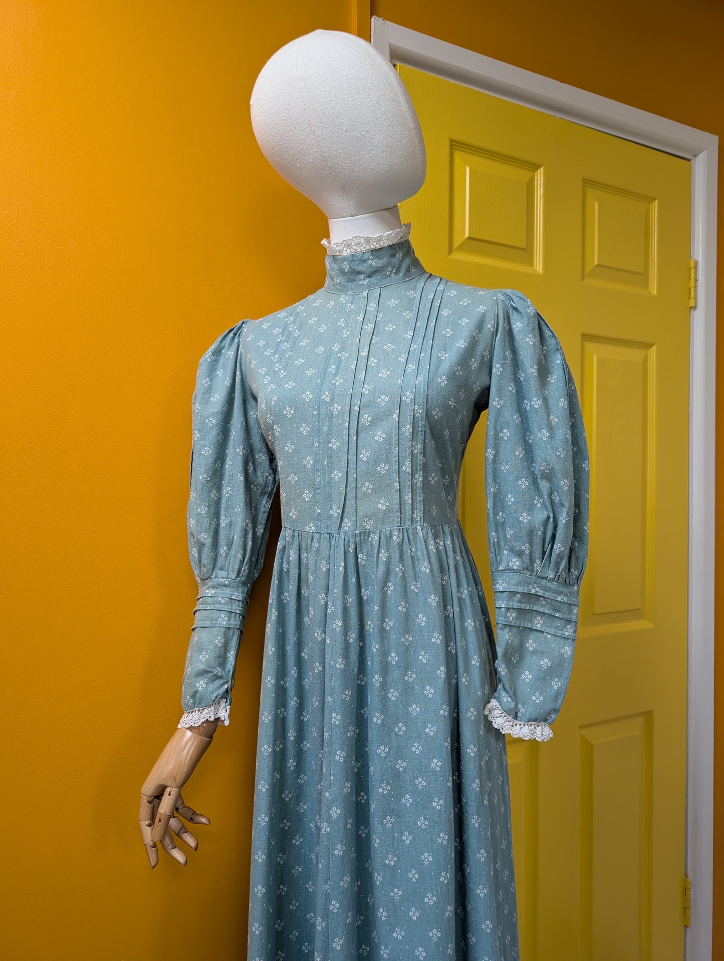 1970s Laura Ashley made in Wales green maxi dress - S/M/10/12