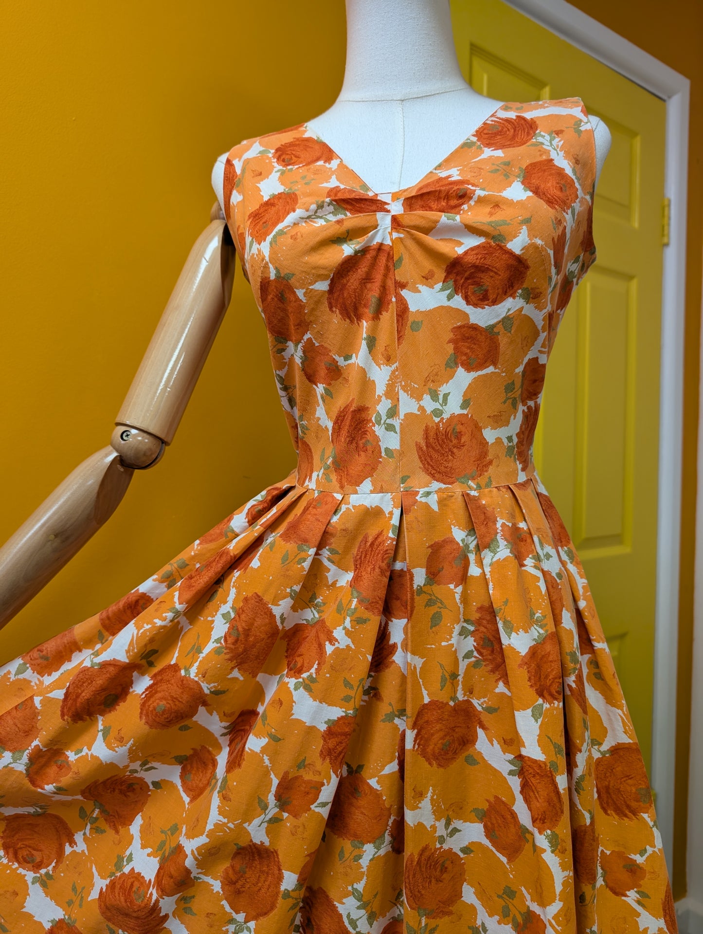 Late 1950s Modern Classics orange floral cotton dress - XS/S/6/8