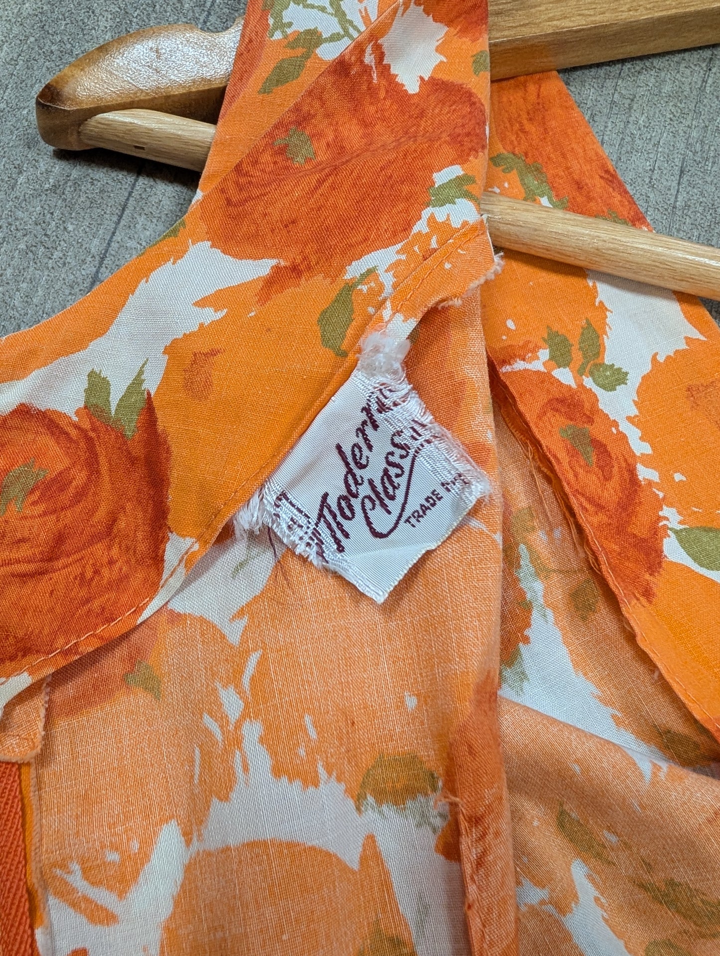 Late 1950s Modern Classics orange floral cotton dress - XS/S/6/8