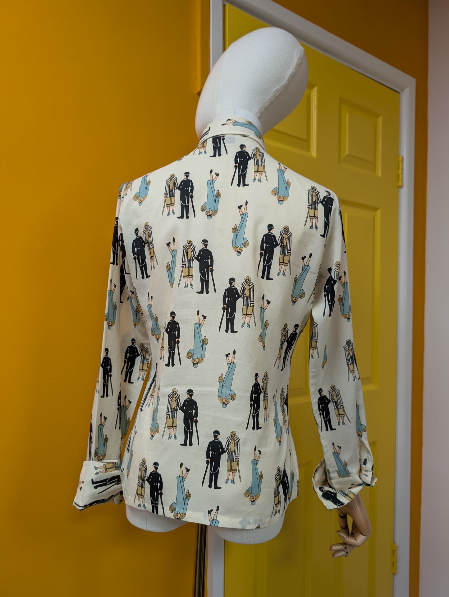 1970s novelty Art Deco print dagger collar shirt - S