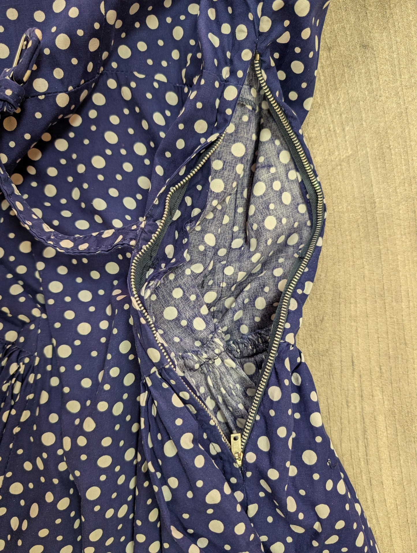 1950s 'A Diana Dress' navy/white polka dot cotton - S/8/10