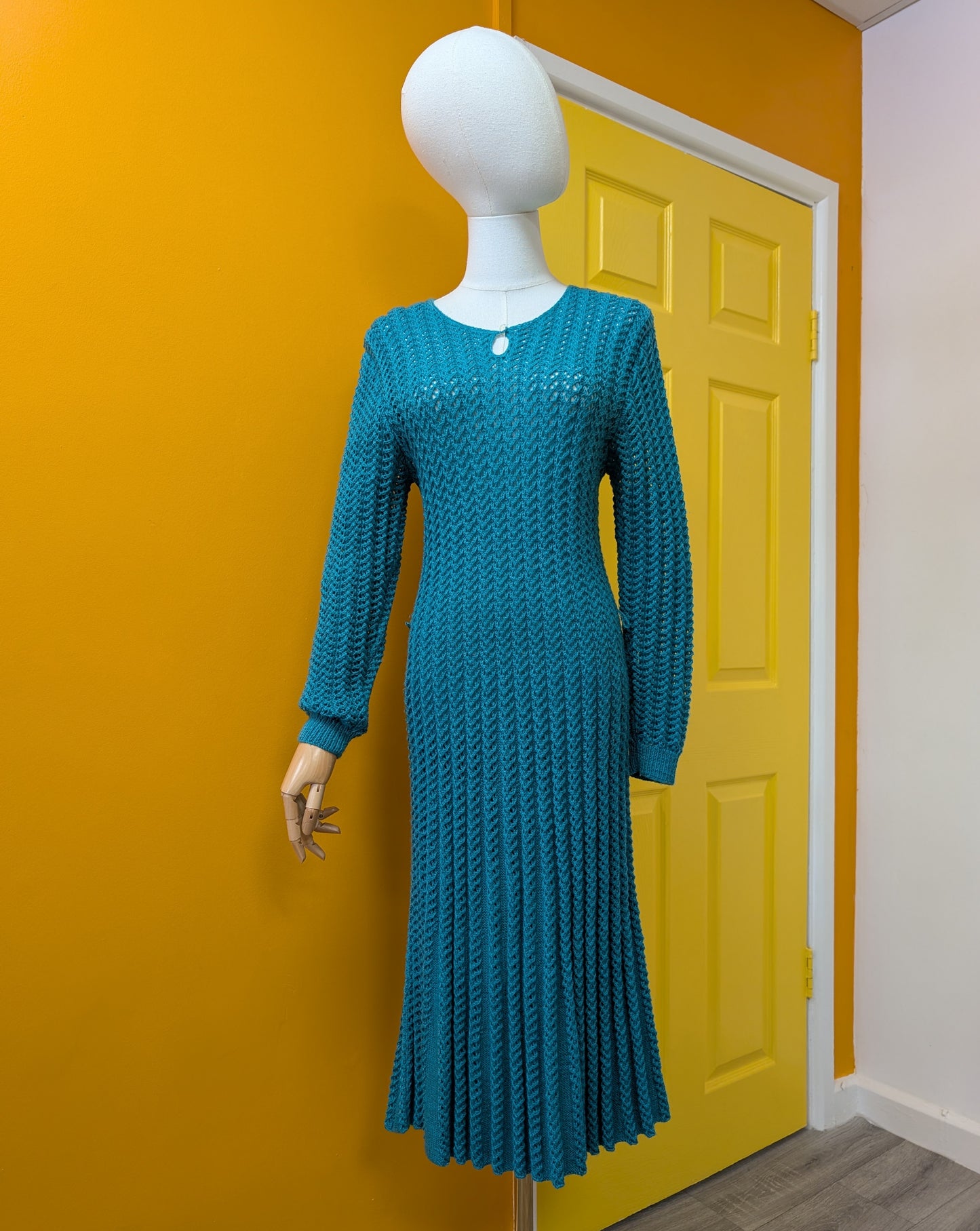 1980s green knitted dress - S/M