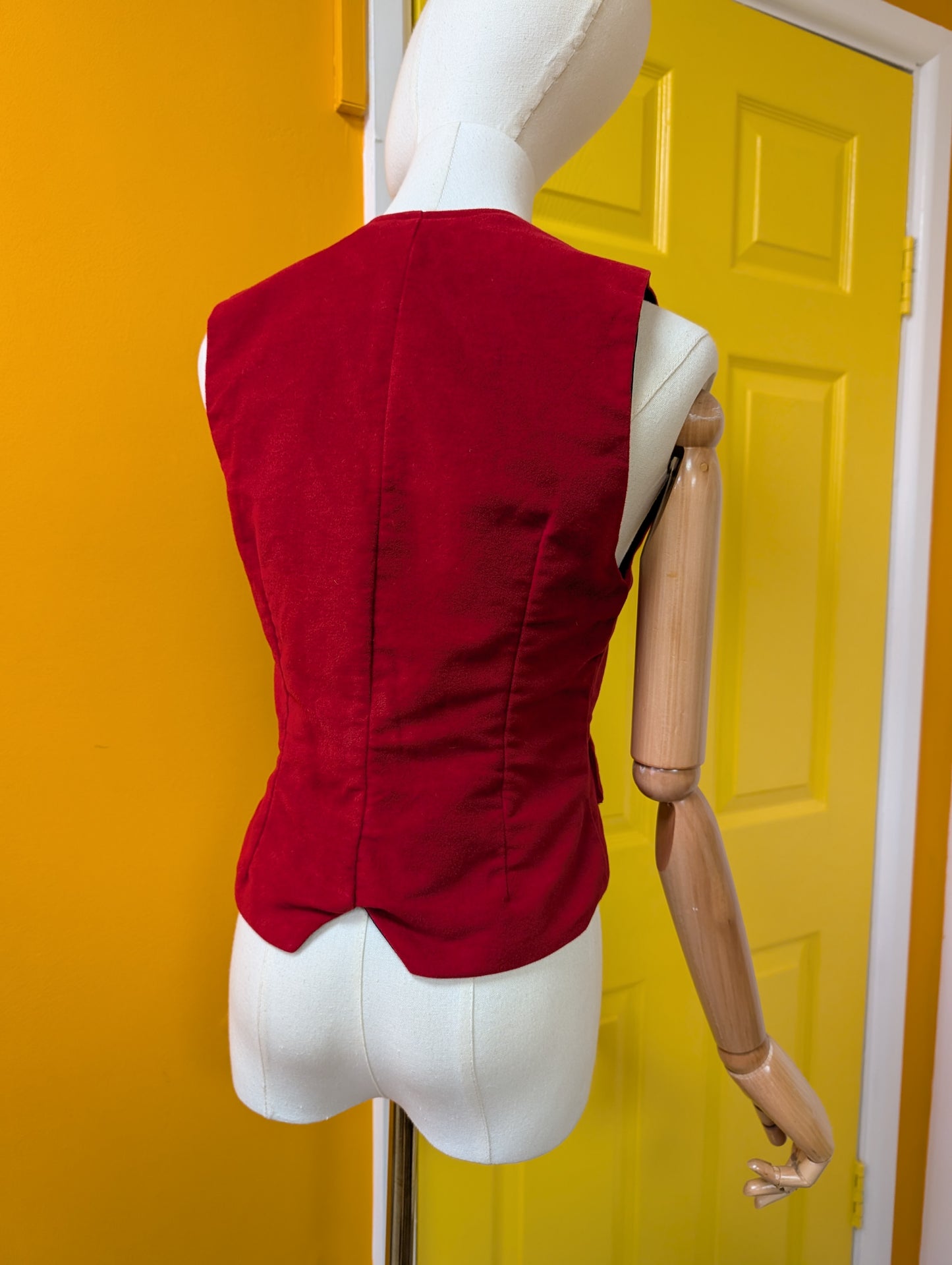 70s/80s Fraich Designs red waistcoat made in Pembrokeshire - XS/S