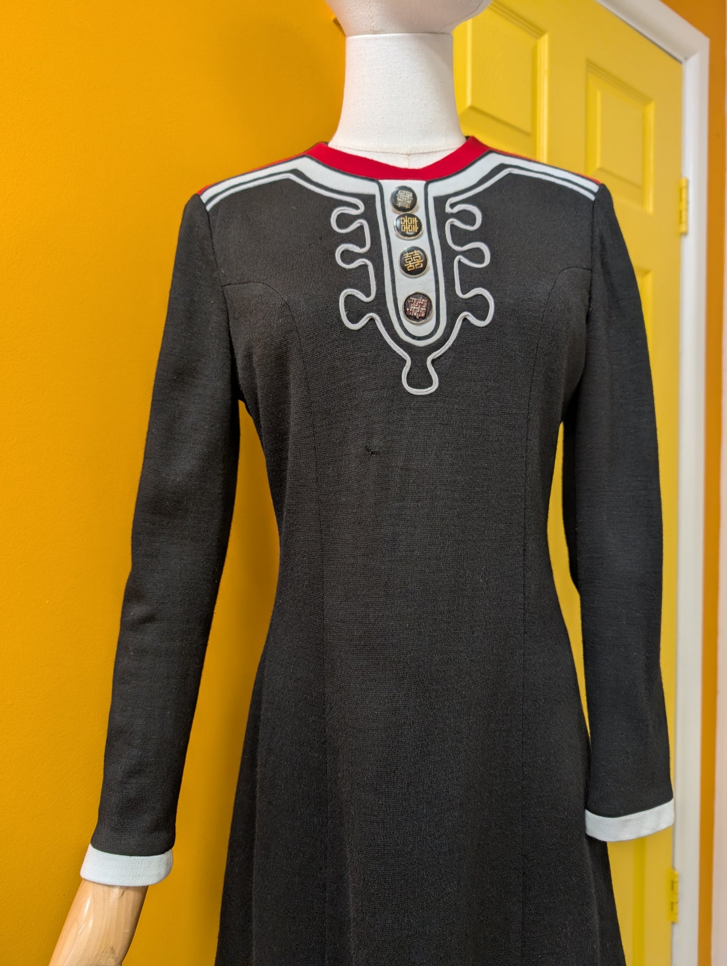 1970s black/red/white dress - S/10