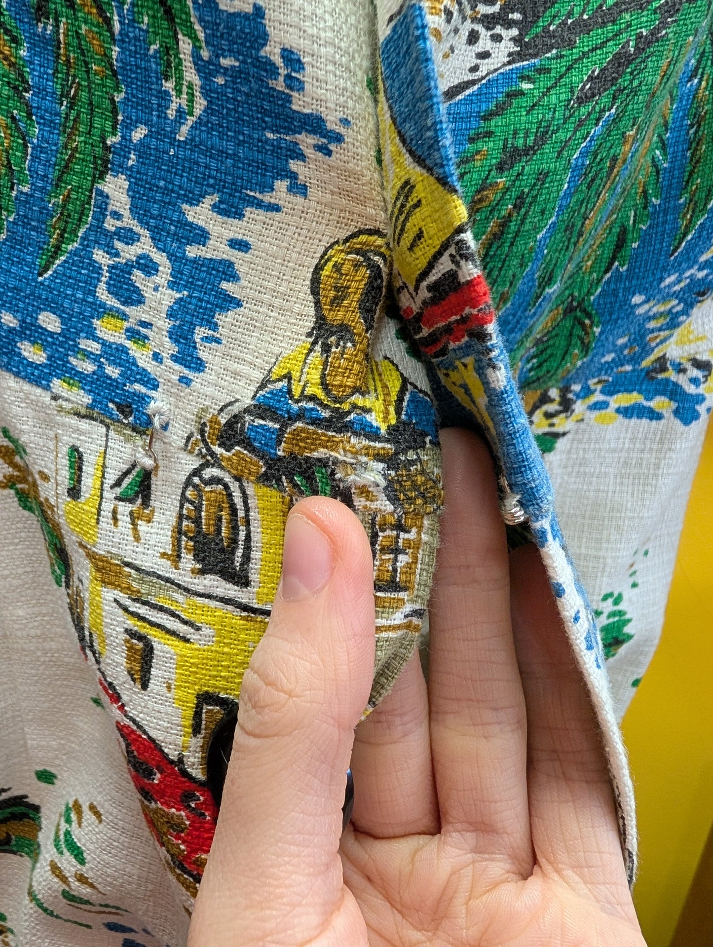 50s/60s Selincourt novelty print barkcloth dress - S/10