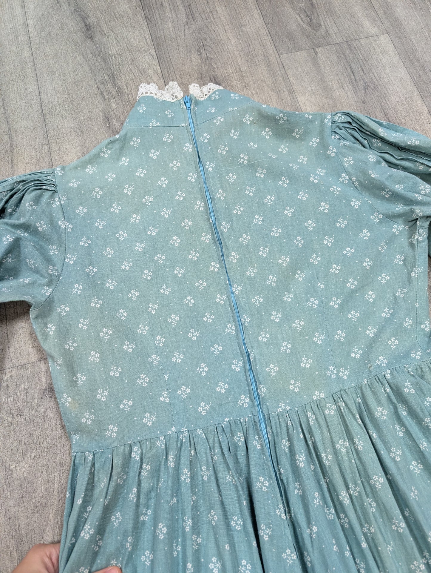 1970s Laura Ashley made in Wales green maxi dress - S/M/10/12