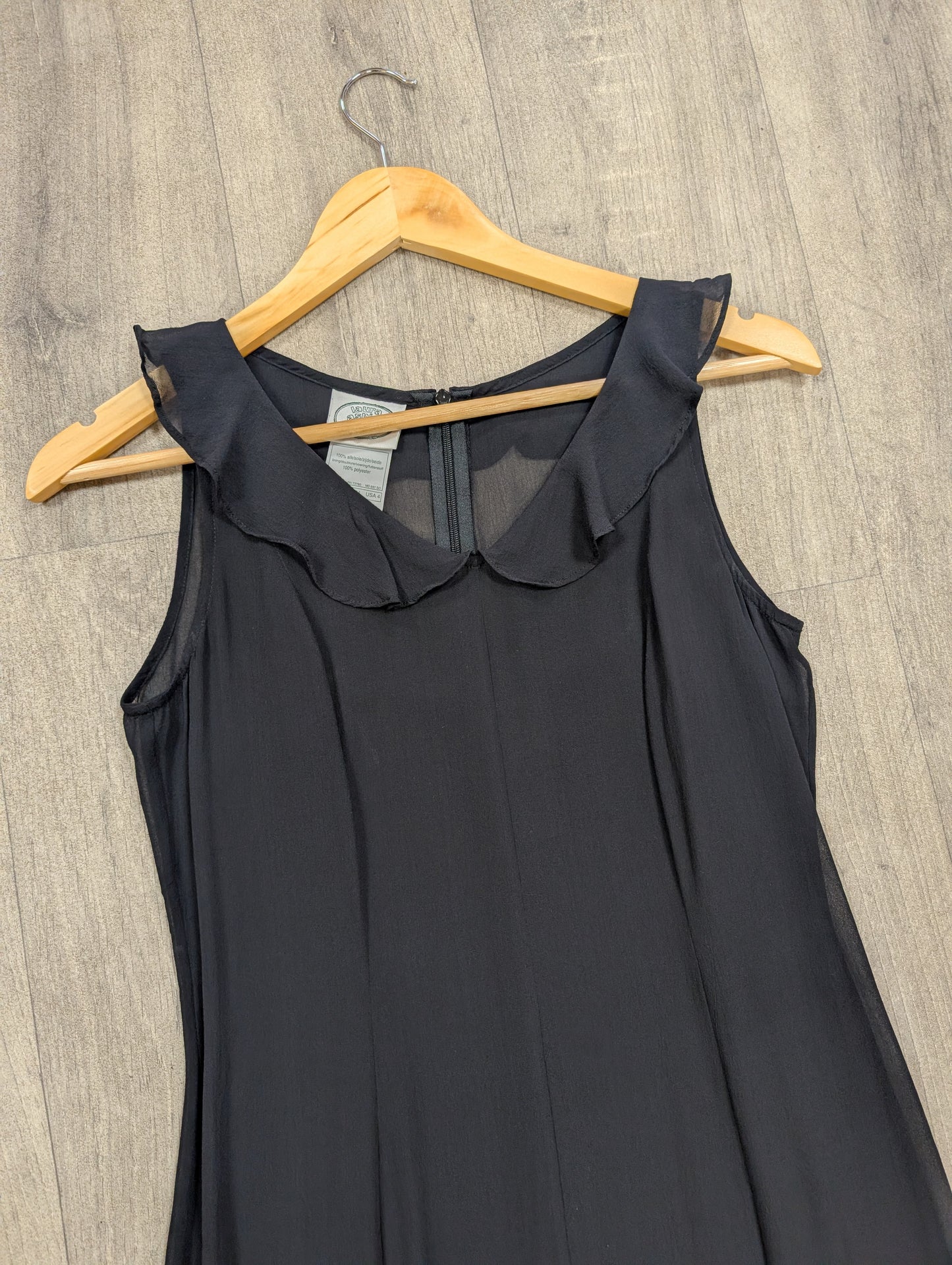 1990s Laura Ashley black silk dress - XS/6/8
