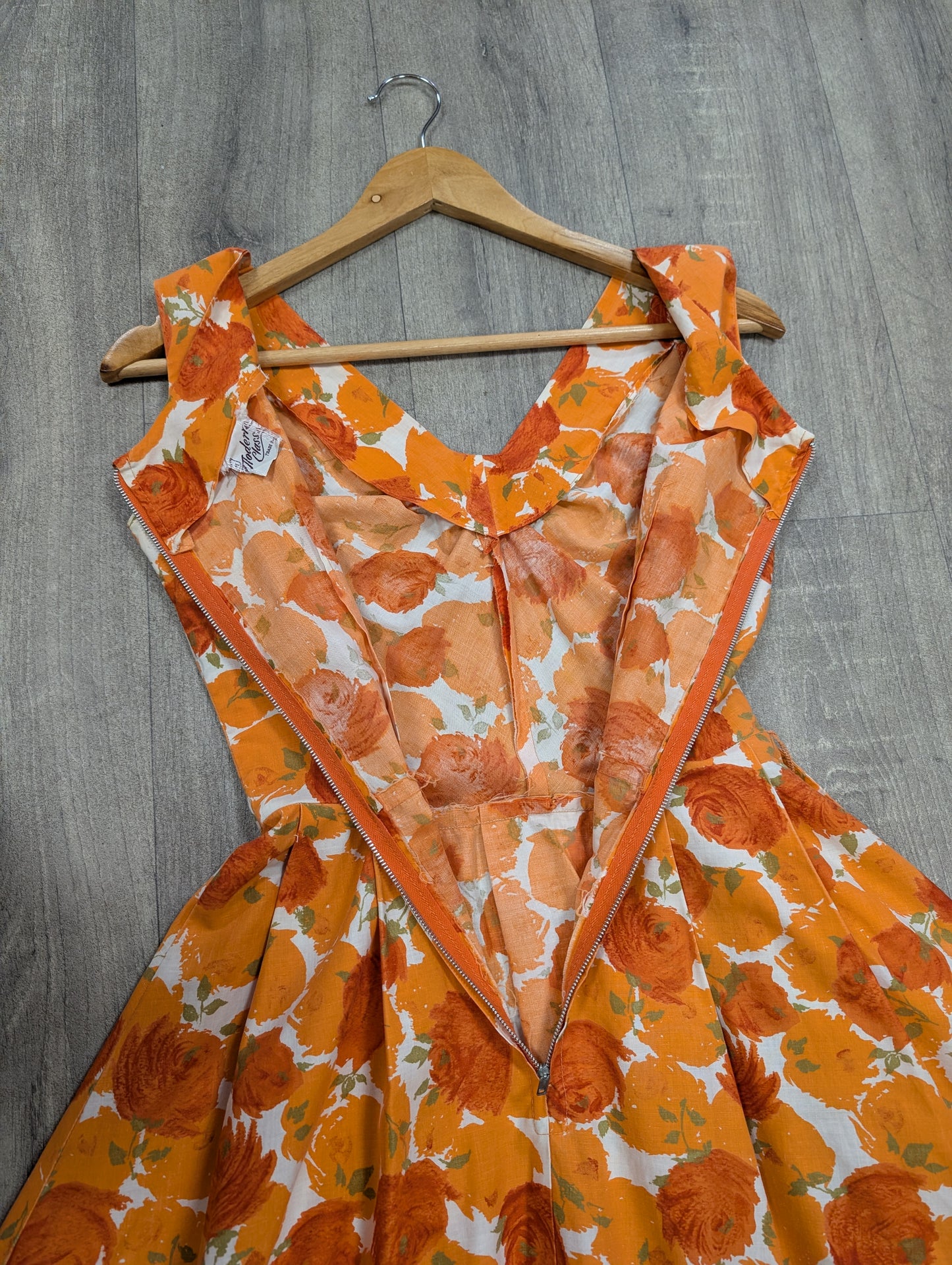 Late 1950s Modern Classics orange floral cotton dress - XS/S/6/8
