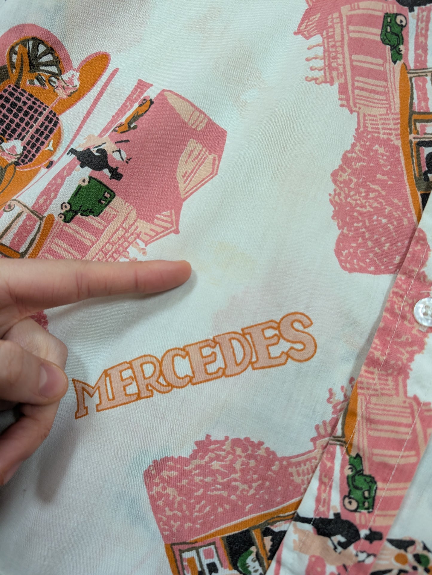 1970s Art Deco Mercedes novelty print shirt