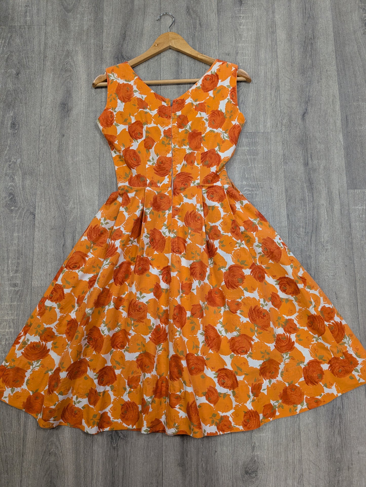 Late 1950s Modern Classics orange floral cotton dress - XS/S/6/8