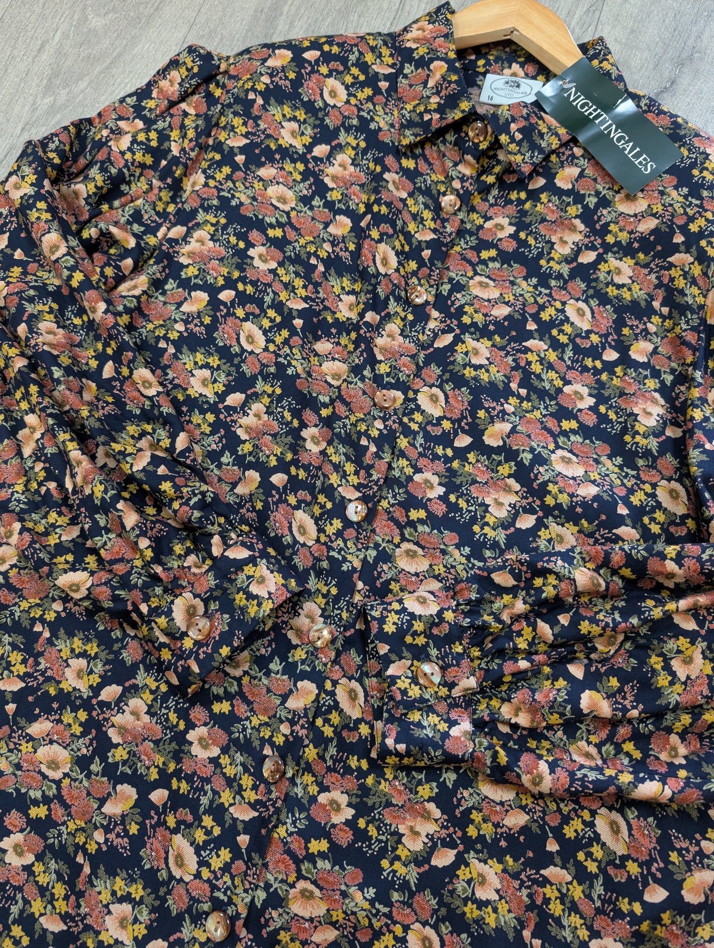 Deadstock 1980s Nightingales autumnal floral shirt - M/L