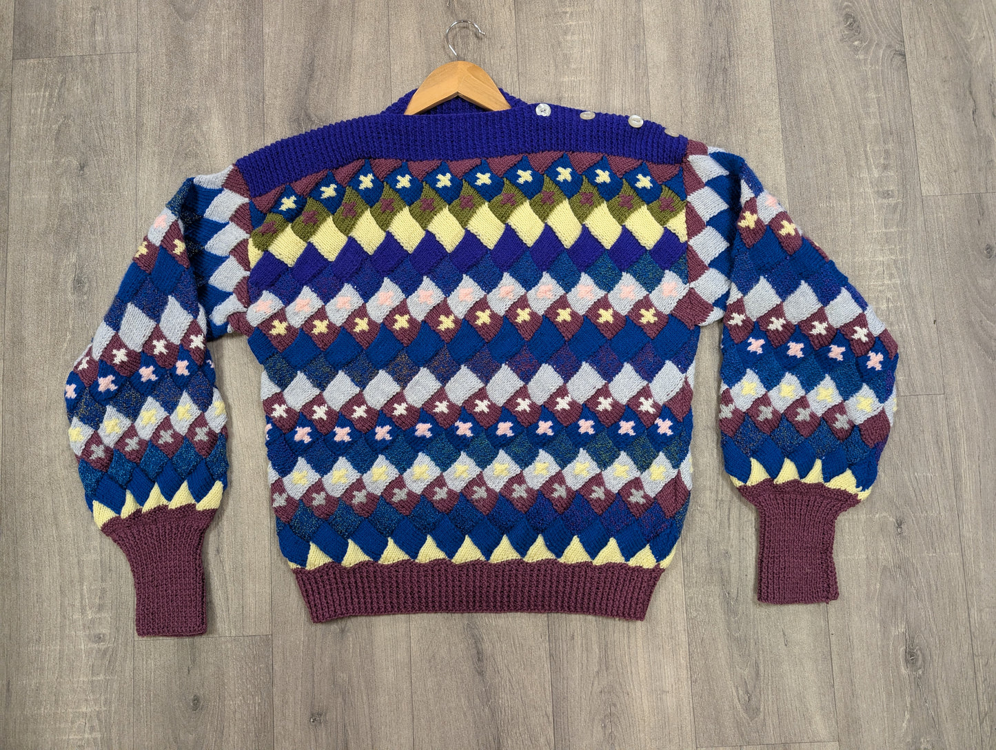 80s/90s hand knitted textured jumper by Sharon Welch - M