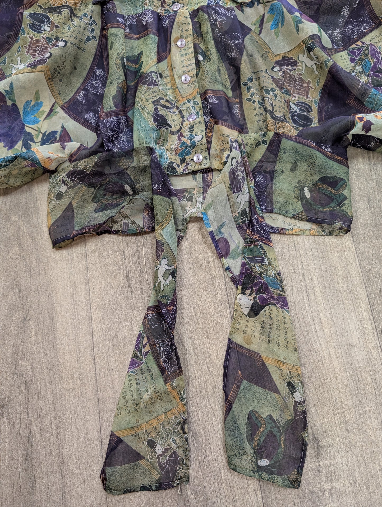 1970s John Craig sheer oriental geisha print blouse - S/10