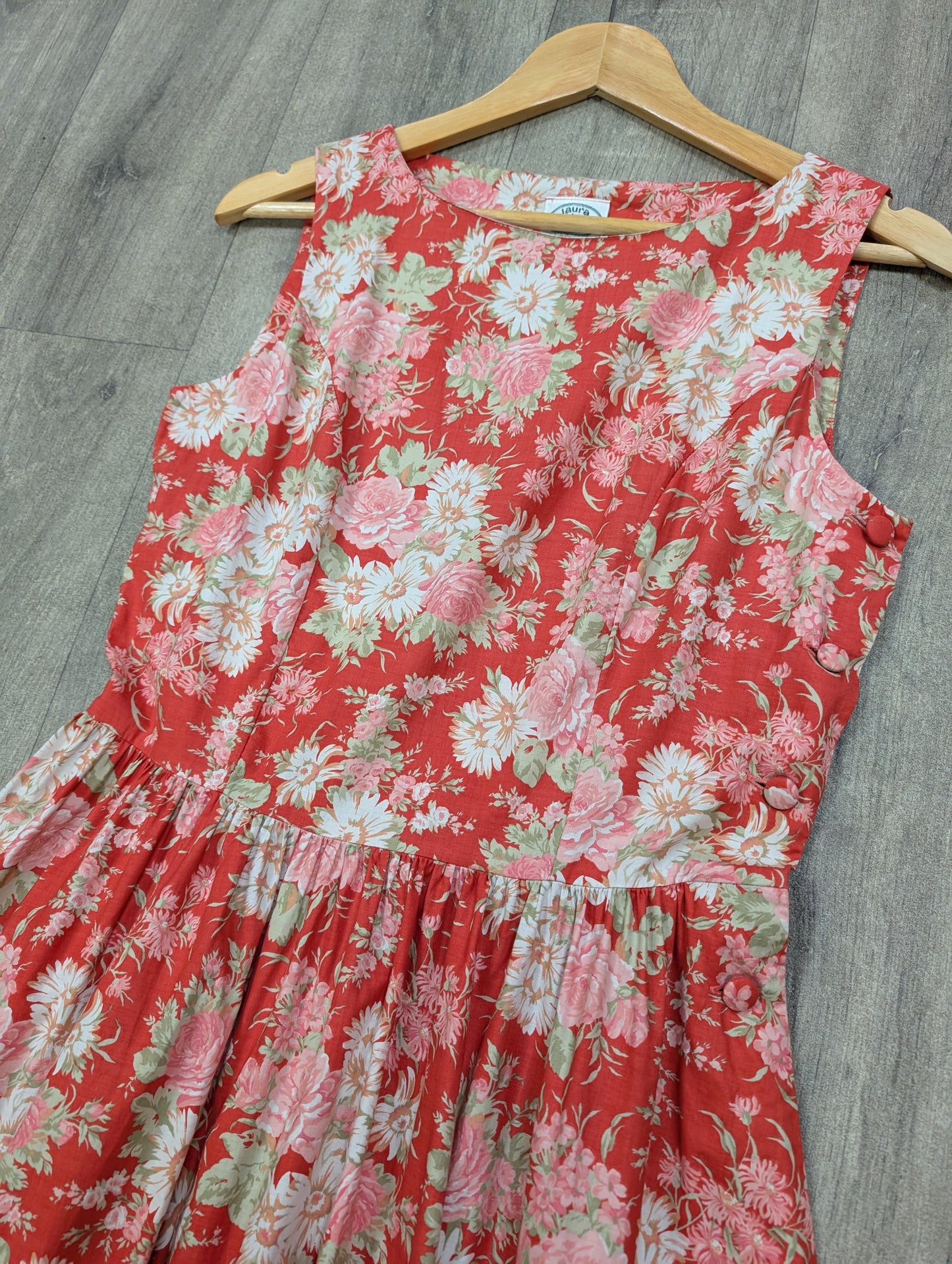 1980s Laura Ashley floral dress with side buttons - S/10